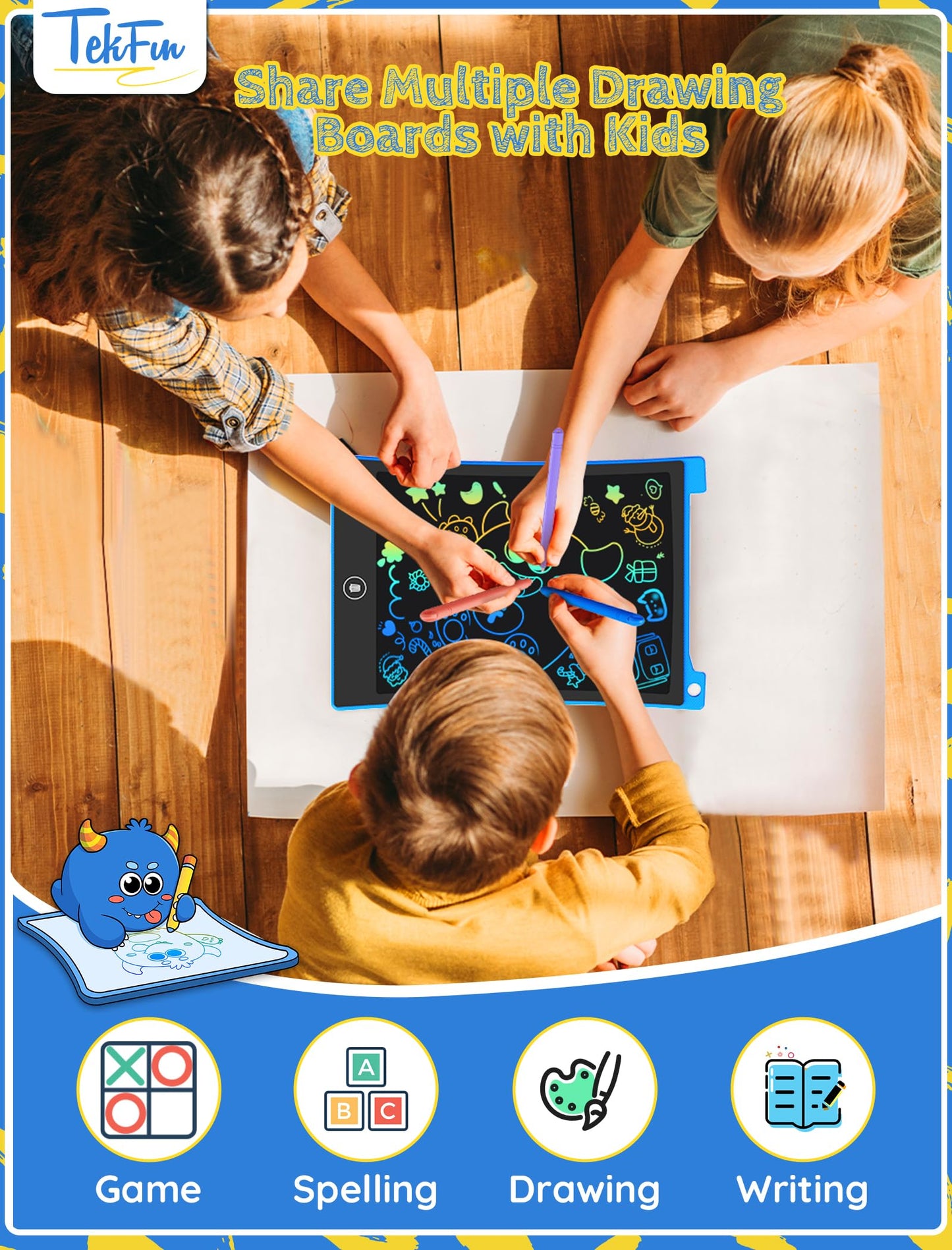 TEKFUN Kids Toys,10in 2 Pack LCD Writing Tablet Coloring Doodle Drawing Board Pad for Kids with Stylus, Car Trip Educational Toys Easter Toys Birthday Gift for Toddlers 3 4 5 6 7 Kids Girls Boys