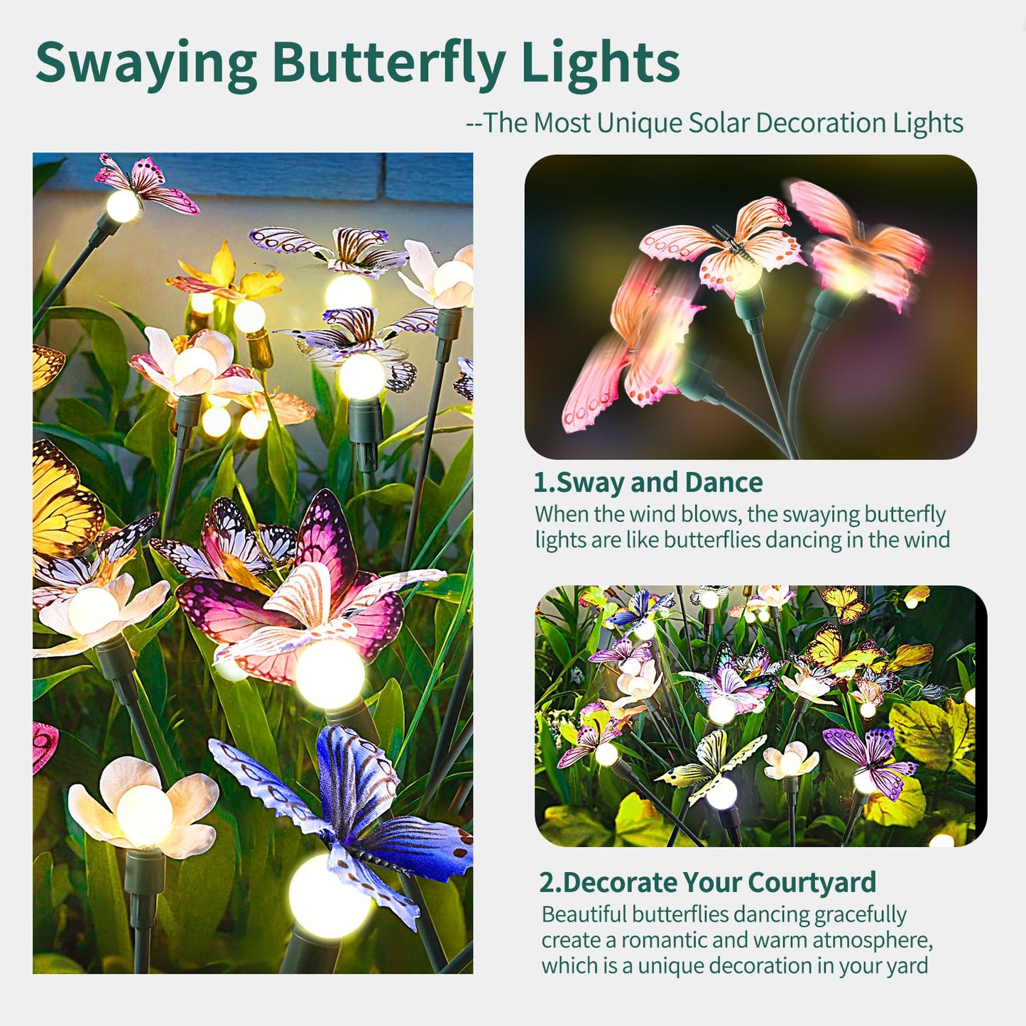 FENSAN Solar Garden Lights, Solar Lights Outdoor Garden, Garden Lights Solar Powered, Decor for Garden, Yard, Patio, Pathway, IP65 Waterproof, Solar Butterfly Lights Outdoor (2 Pack)