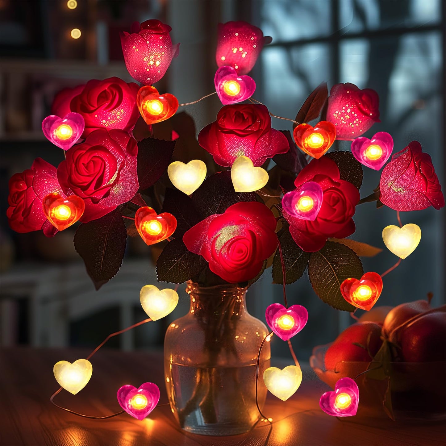 Coquimbo Heart String Lights, 10FT 30 LED Heart Shaped Fairy Lights Battery Operated Room Decor Mothers Day Decor for Home Bedroom Wedding Anniversary Party