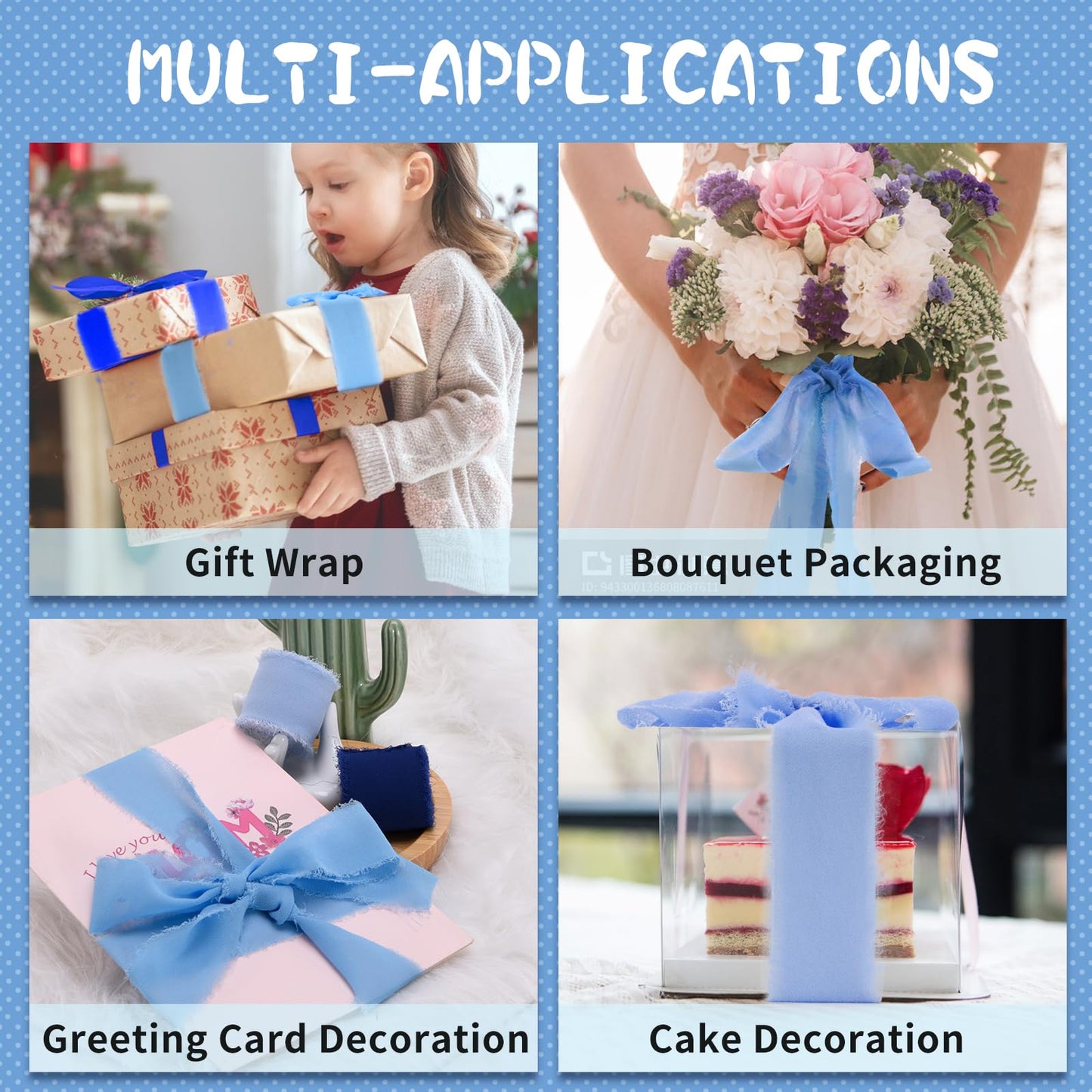 3 Rolls Chiffon Silk Ribbon-1.5 inches* 21 Yards Chiffon Ribbon Rolls, Flower Wrapping Chiffon Ribbon Set for Wedding Bouquets,Christmas Gift, DIY Crafts,Ribbon Hair Ties (Gradient Blue)