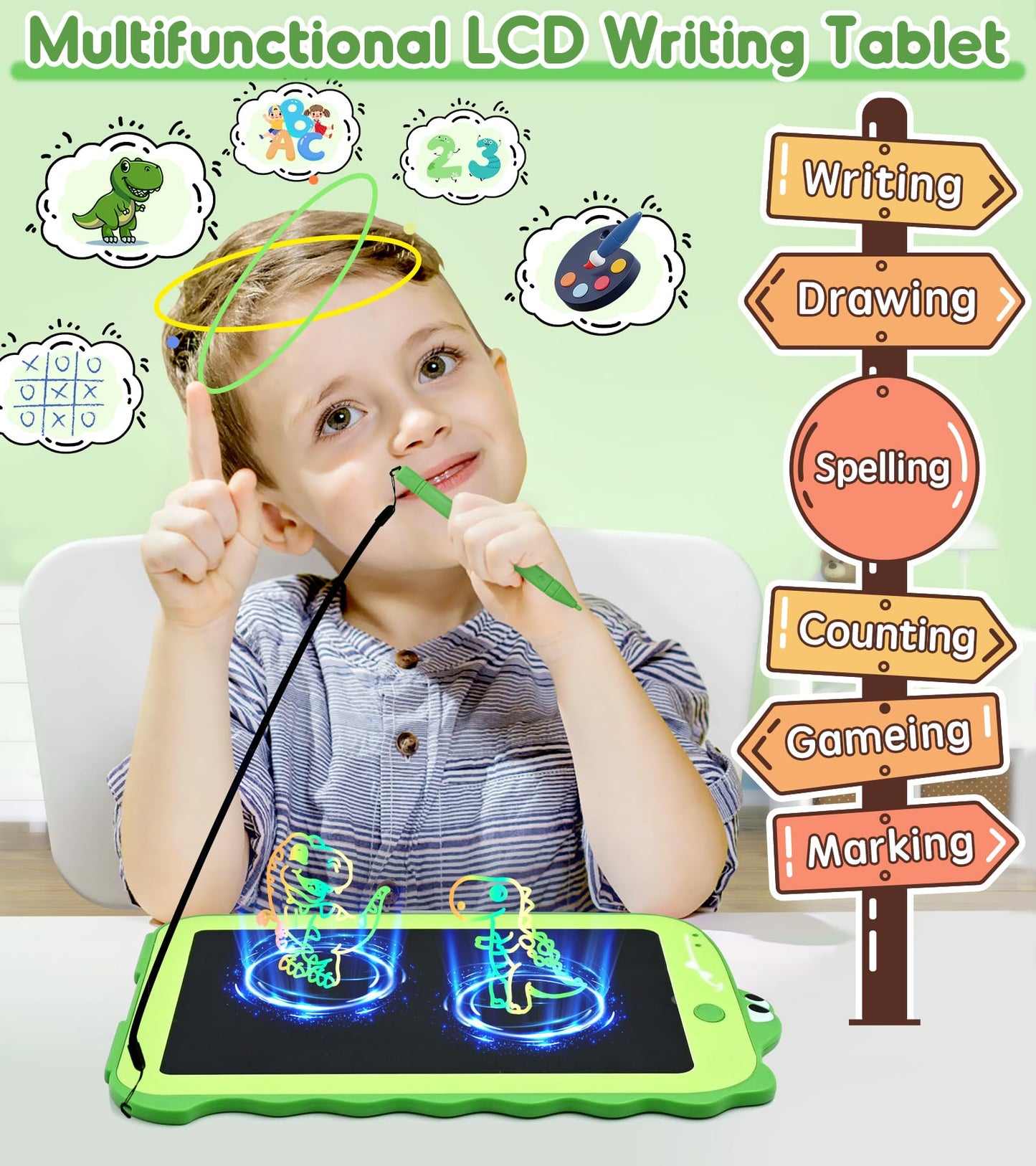 AiTuiTui LCD Writing Tablet Kids Toys for Girls Boys Age 2-3 Gift Ideas, Dinosaur Colorful Doodle Board Educational Learning Toys for Children 3 4 5 6 7 8 Year Old, Toddler Drawing Pad Travel Toys