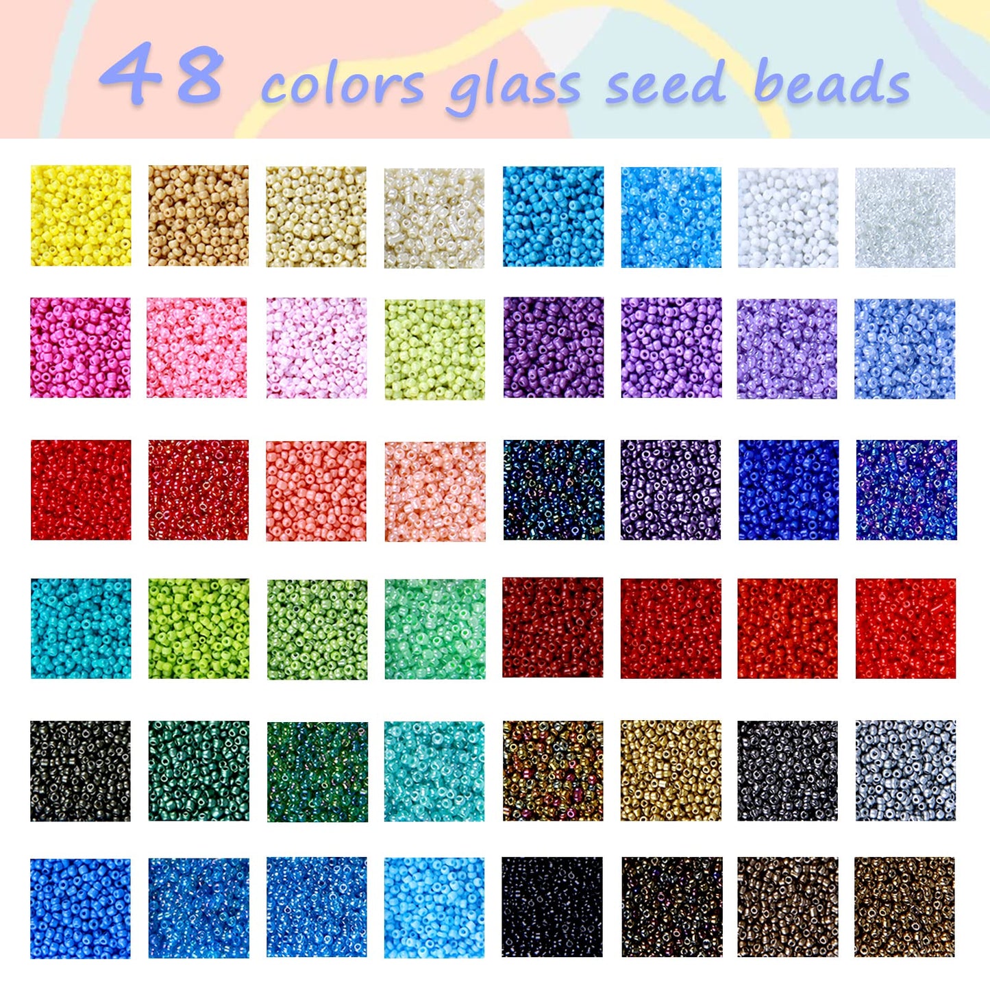 Greentime 45000pcs 2mm Seed Beads for Bracelet Making Kit Small Rainbow Beads 11/0 for DIY Crafts Bracelets Necklaces Rings Waist