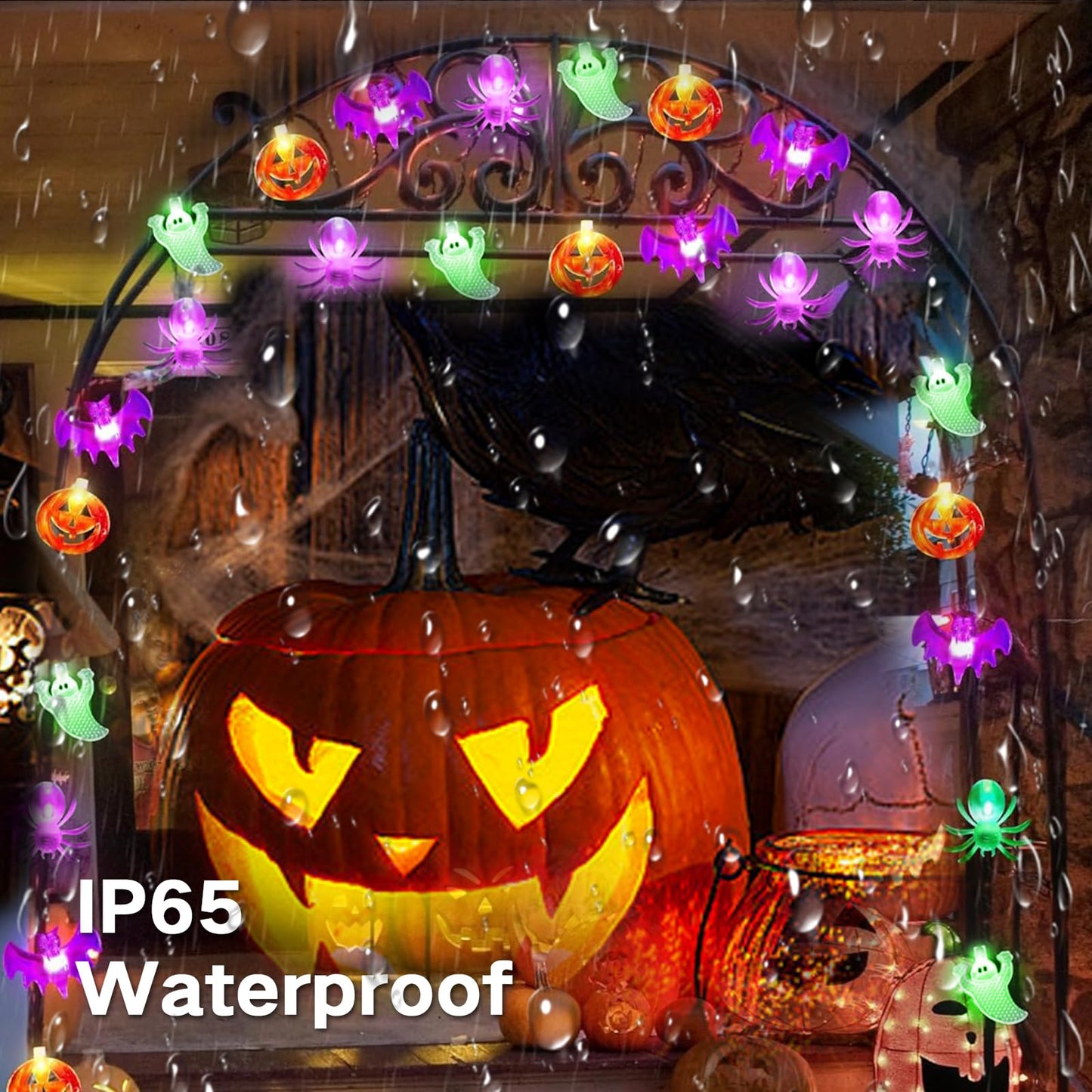 Halloween Decoration Lights, 40LED Pumpkin Bat Ghost Battery Operated String Lights, 8 Lighting Modes Waterproof Halloween String Lights for Indoor Outdoor Garden Tree Patio Yard Party Decor