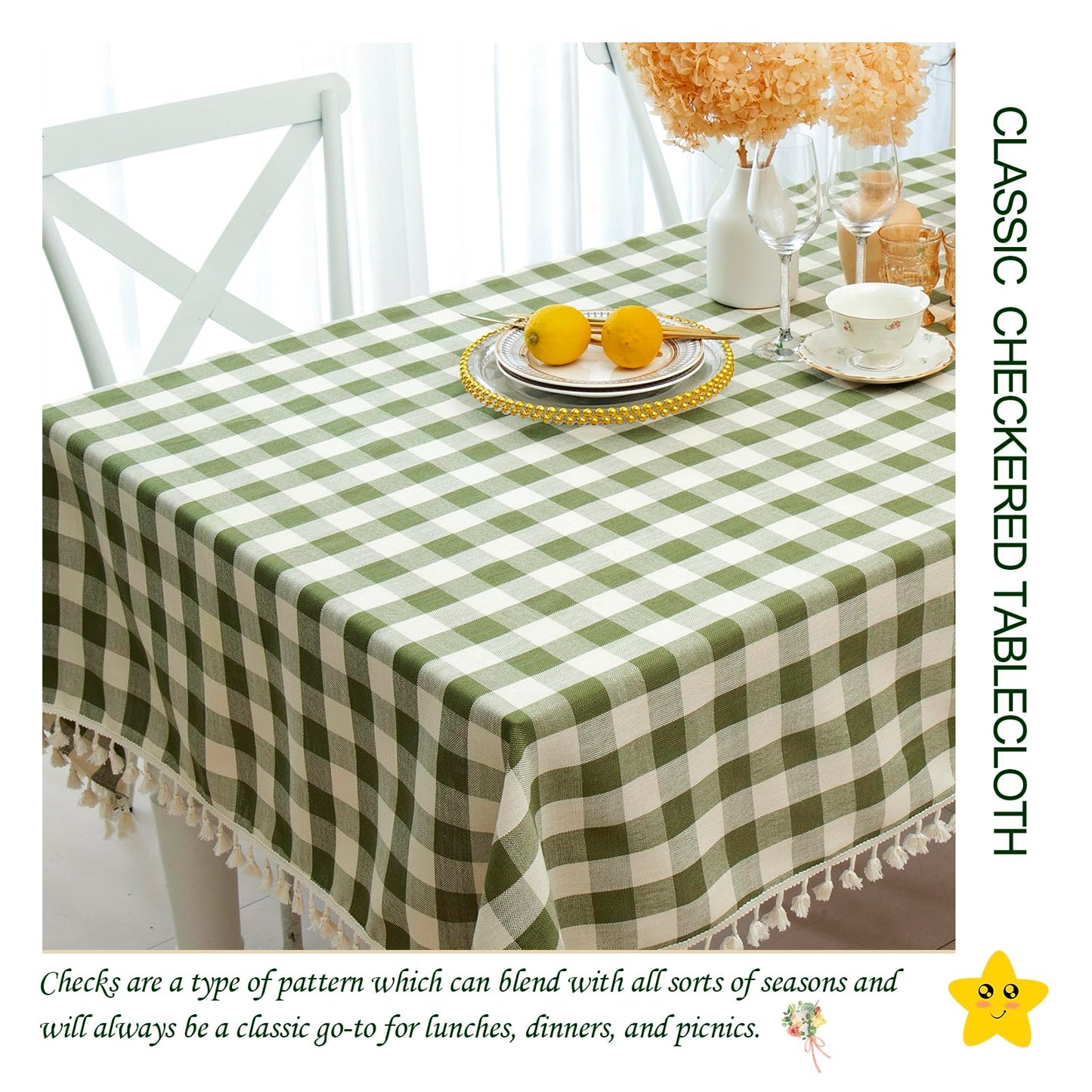 Buffalo Plaid Square Tablecloth-Cotton Gingham Table Cloth for Kitchen Restaurant Farmhouse St Patricks Day Christmas Décor (55x55, Green)