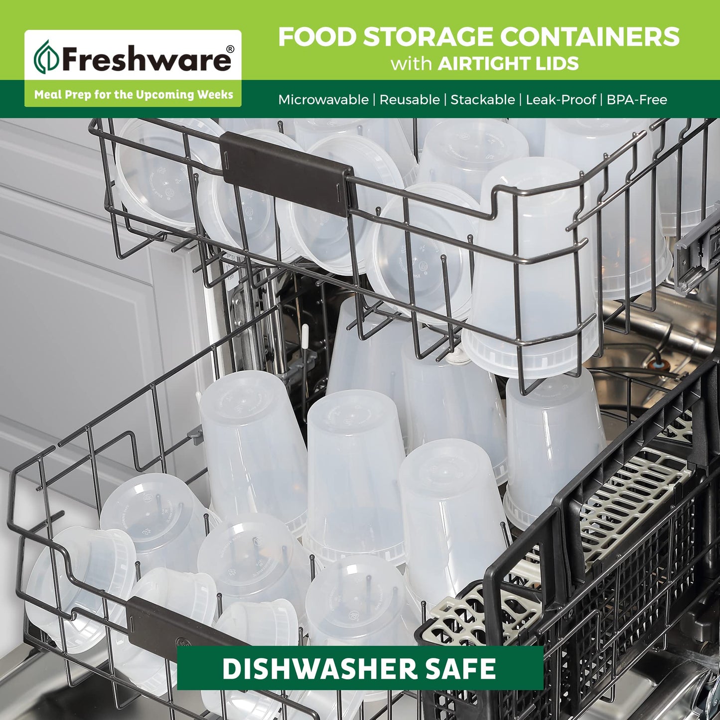 Freshware Food Storage Containers 24 oz Plastic Deli Containers with Lids, Slime, Soup, Meal Prep Containers, BPA Free, Stackable, Leakproof, Microwave/Dishwasher/Freezer Safe, 48 count (pack of 1)