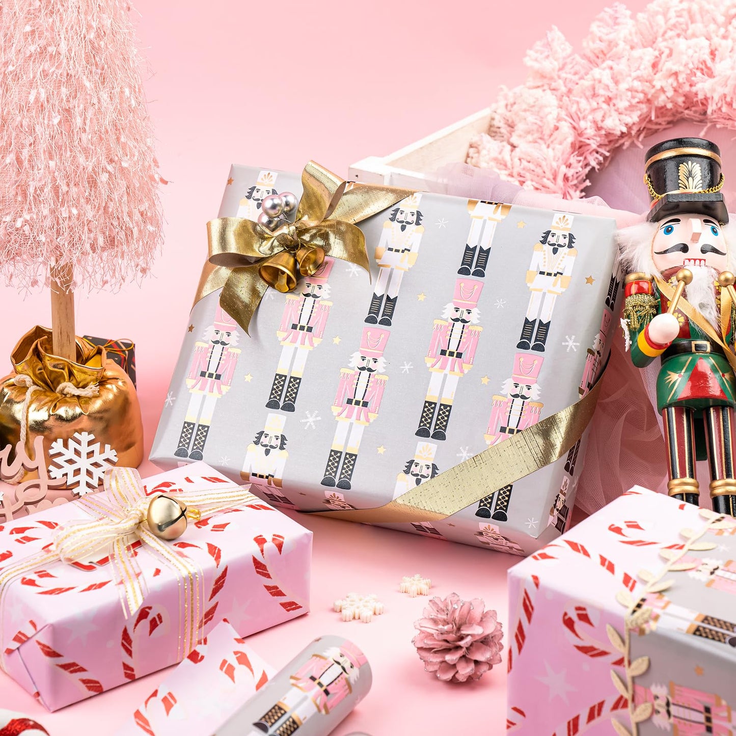 30 Inch Jumbo Reversible Nutcracker Christmas Wrapping Paper - 30 Inch x 33 Feet - Nutcracker and Candy Cane Design Printed on Pearlized Paper for Chrsitmas, Holiday, Party Celebration