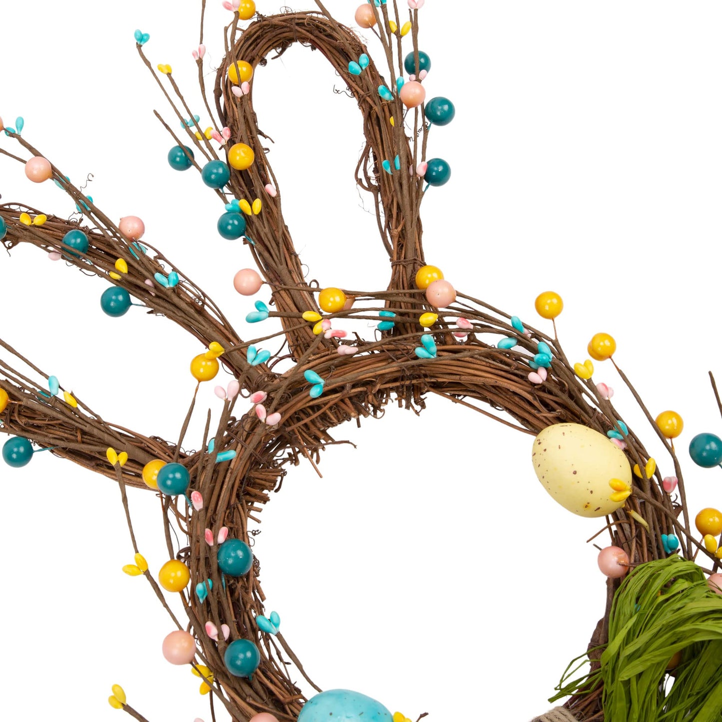 27 Inch Artificial Easter Wreath for Front Door Rabbit Wreath with Pastel Eggs and Mixed Twigs Spring Bunny with Raffia Bow for Easter Decorations