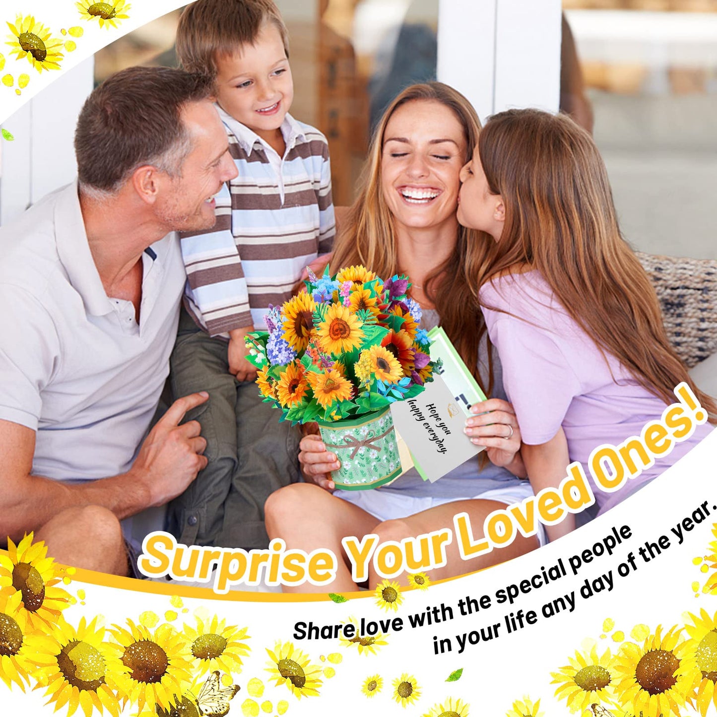 Get Well Soon Pop Up Cards, 3D Paper Flowers Bouquet Greeting Cards Sunflower Birthday Popup Cards Congratulations Gifts for Women Boss Best Friends Mother Parents Birthday Anniversary