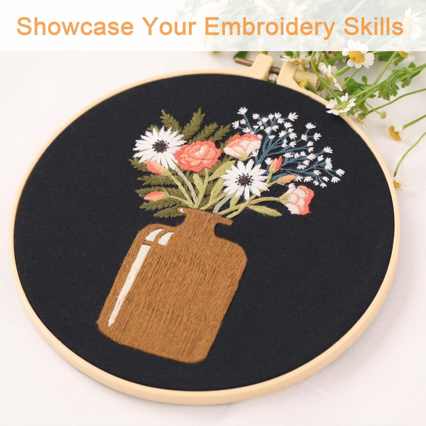 4 pcs of Embroidery Starter kit with Patterns and Instructions, DIY Adult Beginner Cross Stitch Kits, Including 2 Plastic Embroidery Rings, 1 Pair of Scissors, Colored Threads and Needles