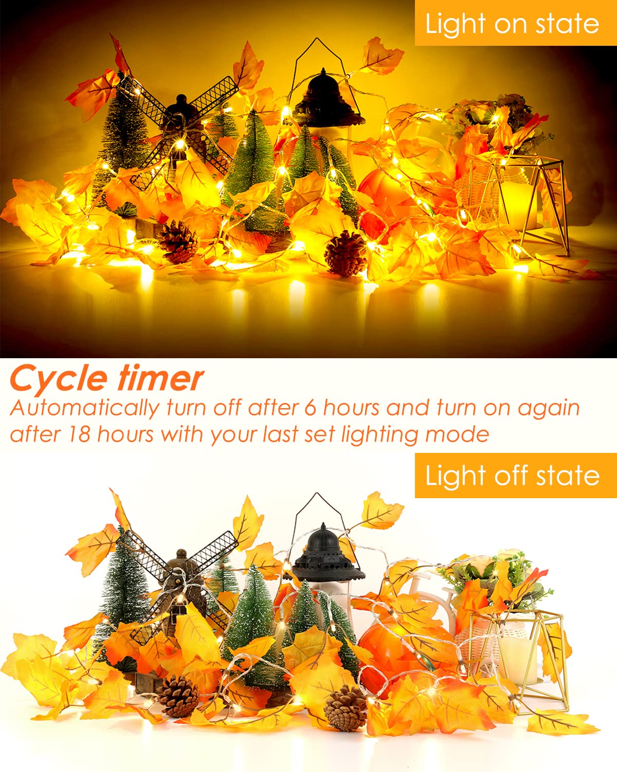 Luditek [8 Lighting Modes & Timer Fall Decorations for Home Maple Leaf Garland with Lights 40LED Battery Operated Waterproof String Lights, Thanksgiving Halloween Fall Decor Indoor Outdoor Autumn
