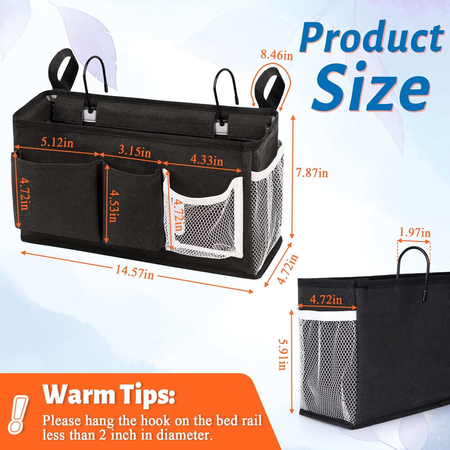 Loghot Bedside Caddy/Bedside Storage Bag Hanging Organizer for Bunk and Hospital Beds,Dorm Rooms Bed Rails,Can be Placed Glasses,Books,Mobile Phones,Keys (New Black-1)