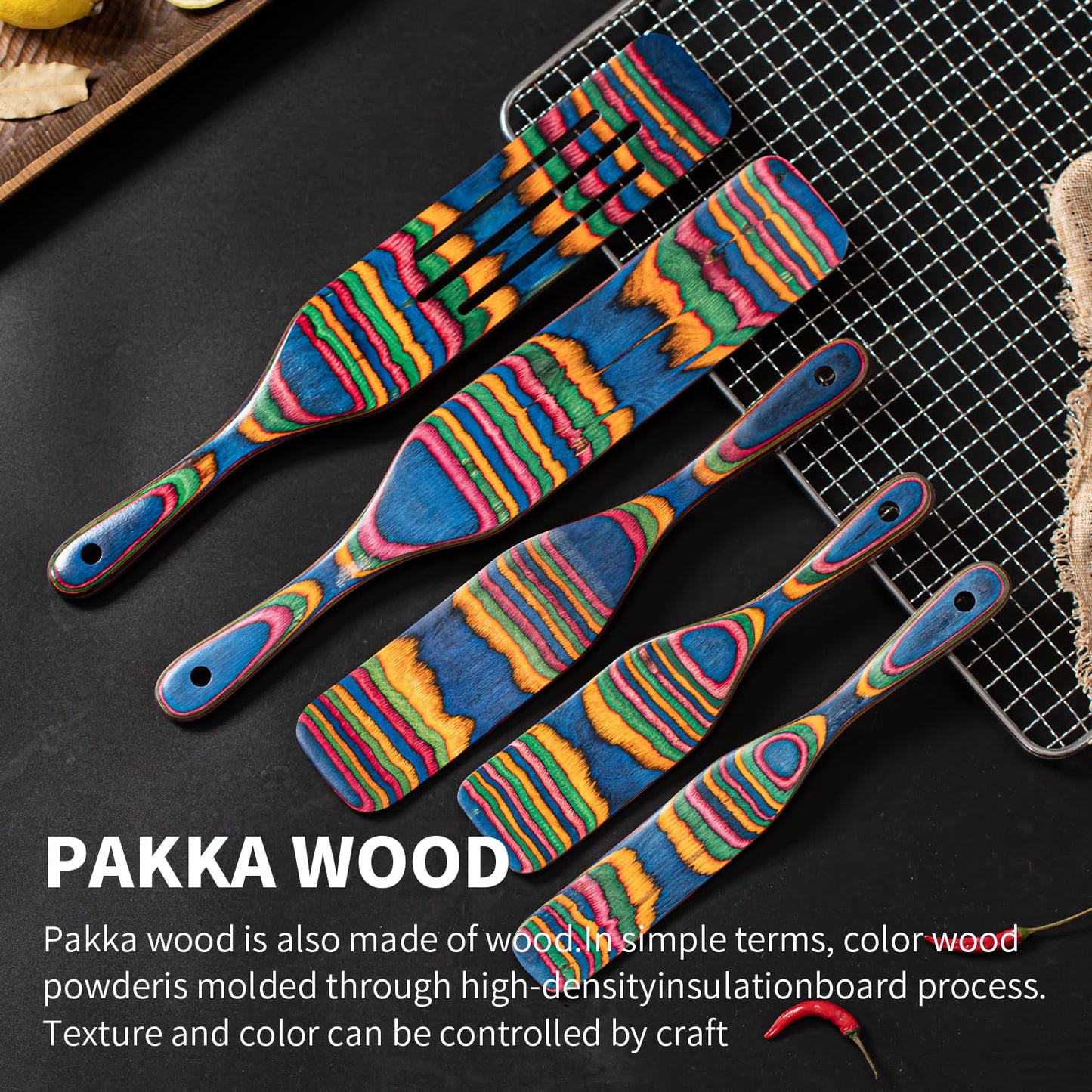 Pakkawood Spurtle Set, 5 Pcs Pakkawood Kitchen Utensils, Wooden Spoons for Cooking, Wooden Utensils for Cooking, Spurtles Kitchen Tools As Seen On Tv, Camping Cookware, Halloween Decorations