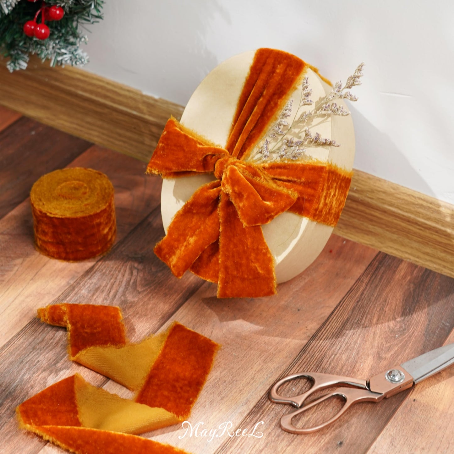 Terracotta Velvet Ribbon 2 Inch Hand Torn Burnt Orange Silk Frayed Edge Ribbon for Thanksgiving Bridal Bouquets Invitations Wedding Vow Books Gift Baskets 3 Yards