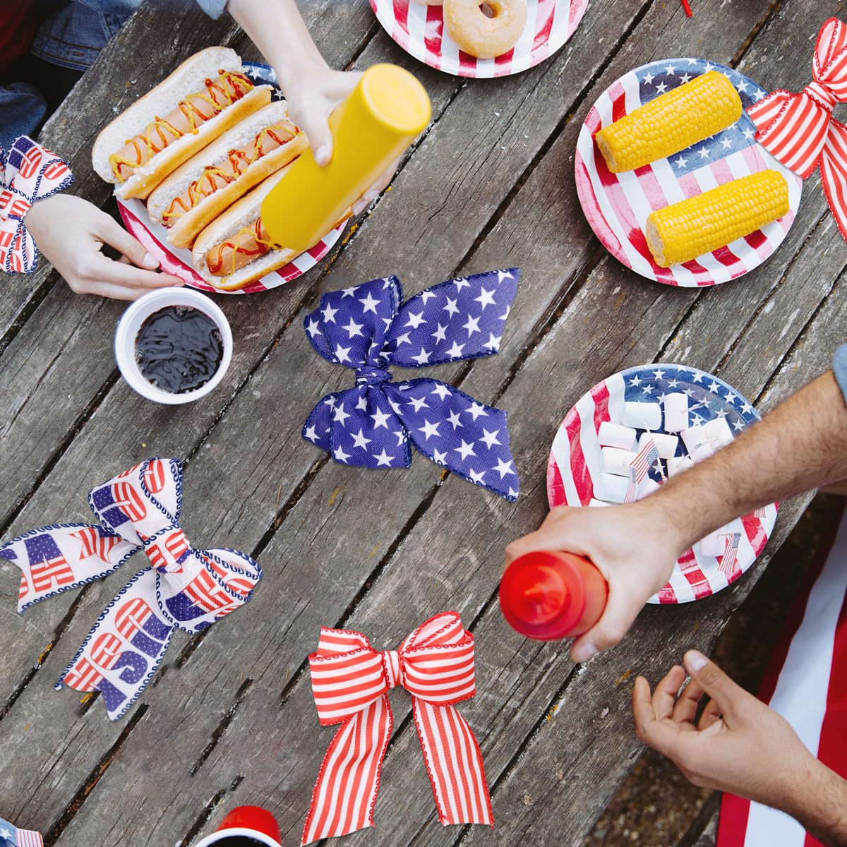 3 Rolls Patriotic Wired Edge Ribbon 9.9 Yard 4th of July Stars and Stripes Ribbons Red White Blue Ribbon for Wrapping Crafts Decoration, Independence Day,1.5 inch Width (Blue,Red,White)