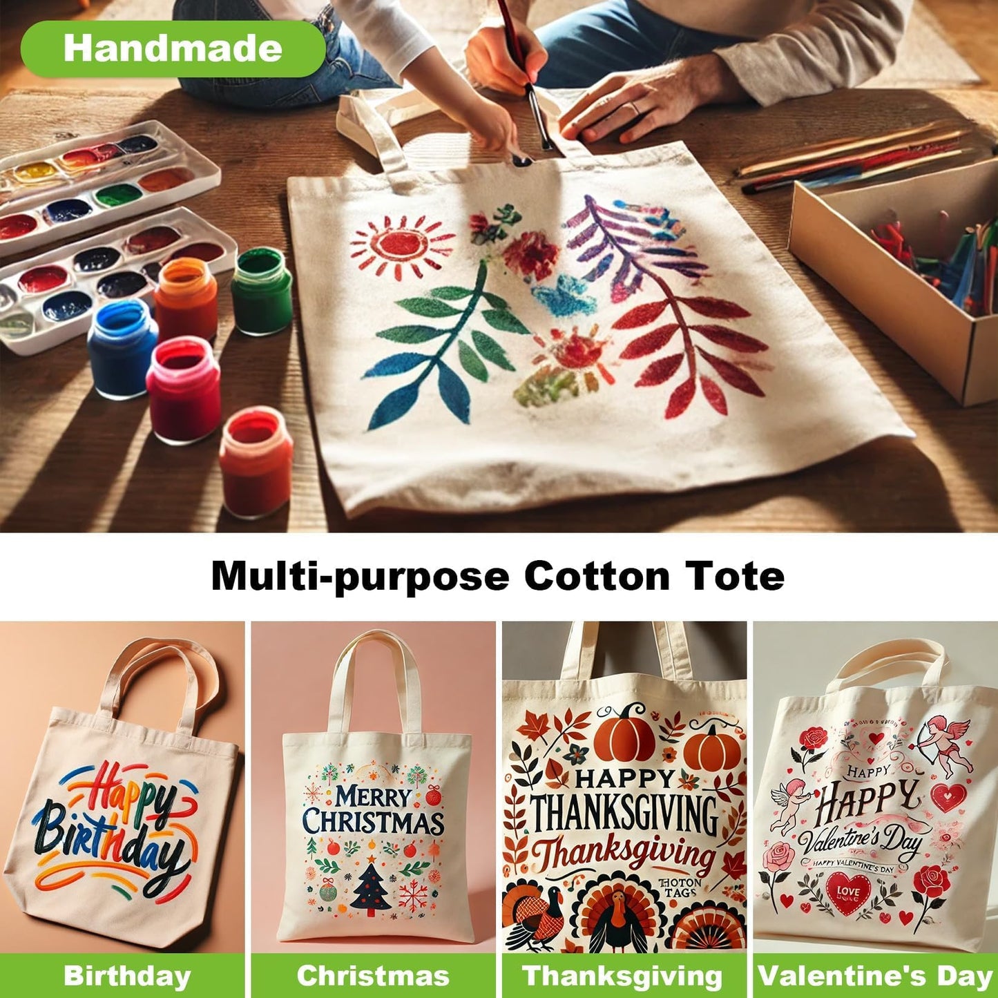 Canvas Tote Bag - 4 PCS Cotton Canvas Reusable Grocery Shopping Blank Tote Bag with Handles for Crafts DIY, Gift, Advertising Promotion Activity