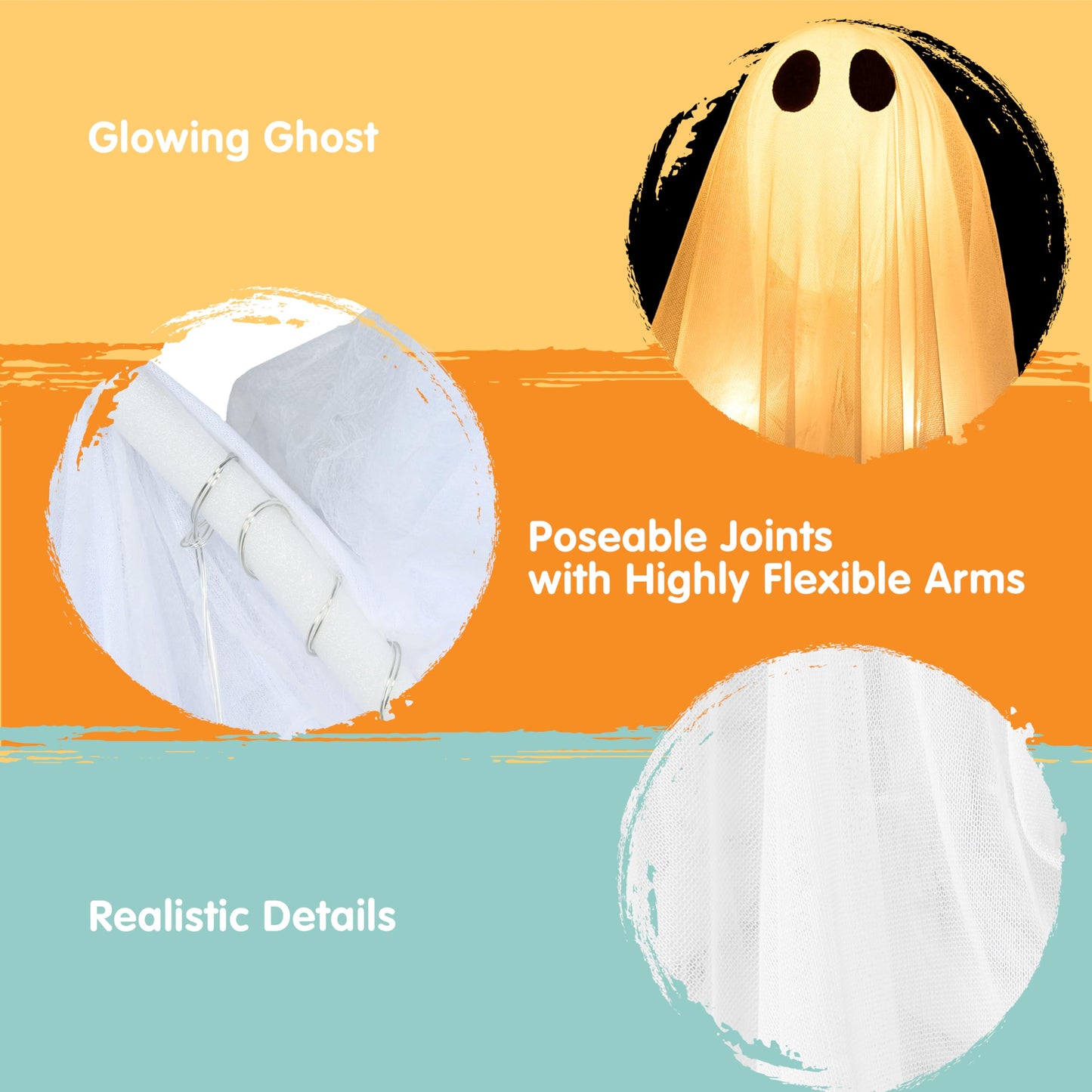 JOYIN 2 Pcs 47” Halloween Light up Hanging Ghost Decoration Outdoor with Warm LED Light, Halloween Flying Hanging Ghosts for Haunted House Prop, Front Yard Patio Party Decor Indoor Outdoor