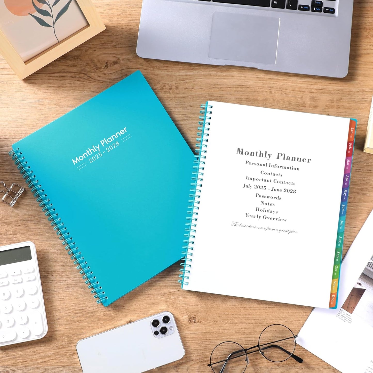 2025-2028 Monthly Planner/Calendar - 3 Year Monthly Planner 2025-2028, Jul.2025 - Jun.2028, 9" x 11", 36-Month Calendar + Colorful Tabs + Pocket - Teal