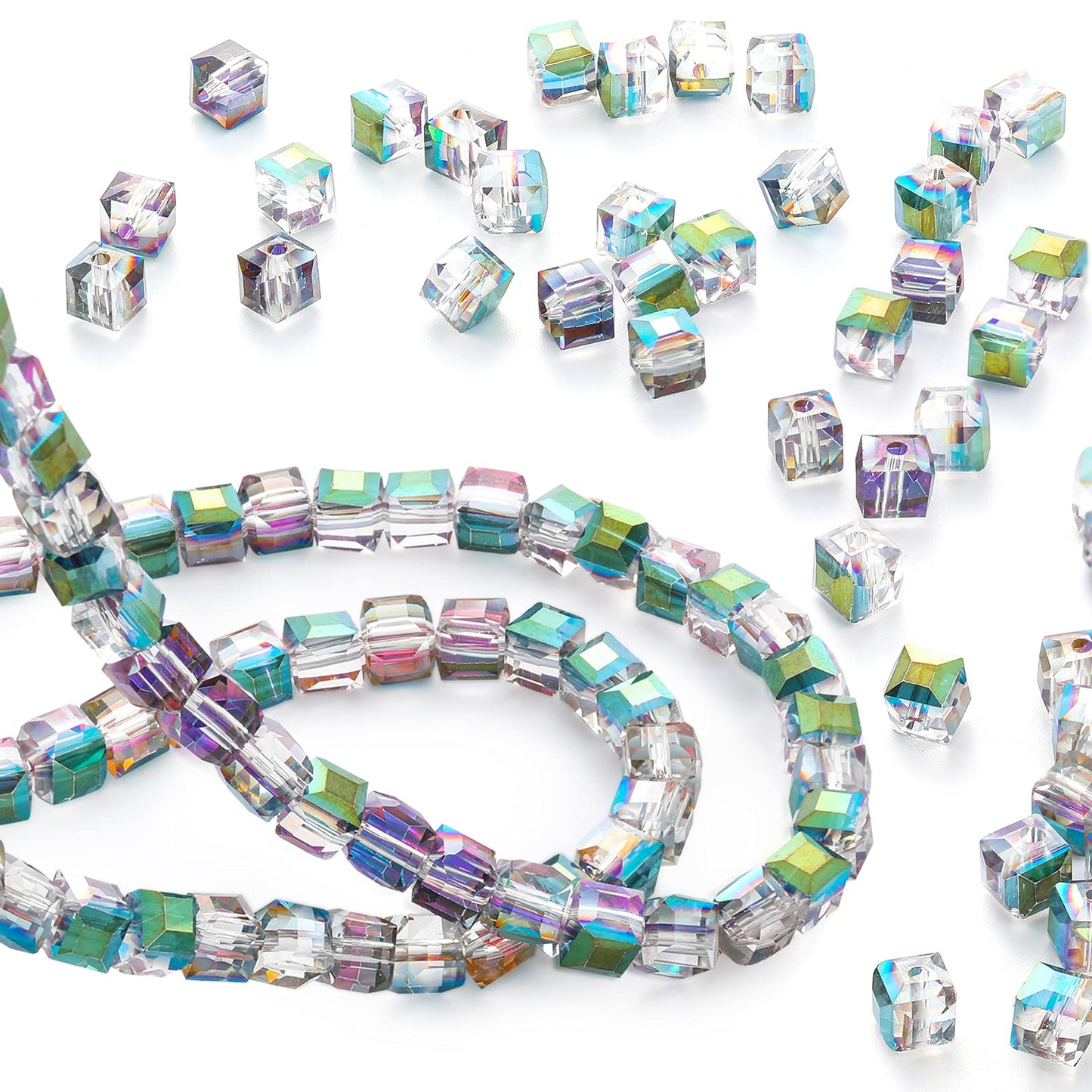 200 Pieces Austrian Crystal Cube Beads Green and Pink Square Glass Bead Quartz Loose Seed Beads DIY Bracelet Crystal Beads for Jewelry Making Bracelet Rainbow Necklace Art Crafts (0.24 Inch)