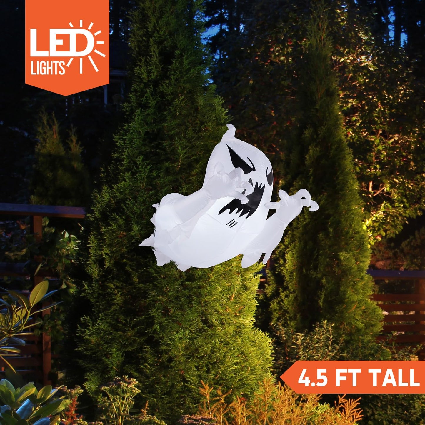 Joiedomi 4.5 FT Halloween Inflatable Scary Flying Ghost Broke Out from Window Inflatable with Build-in LED Blow Up Ghost for Halloween Party Indoor, Outdoor, Yard, Garden, Lawn Decoration