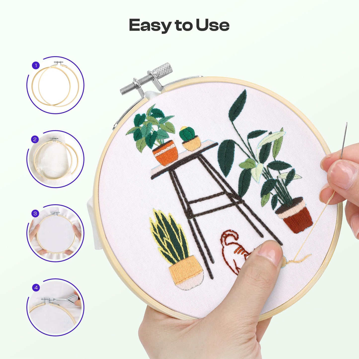 3 Pieces Embroidery Hoop with Metal Screw Tool, 8 Inch Bamboo Embroidery Hoops for Embroidery and Sewing, Large Cross Stitch Hoop for Home Crafts and Ornaments