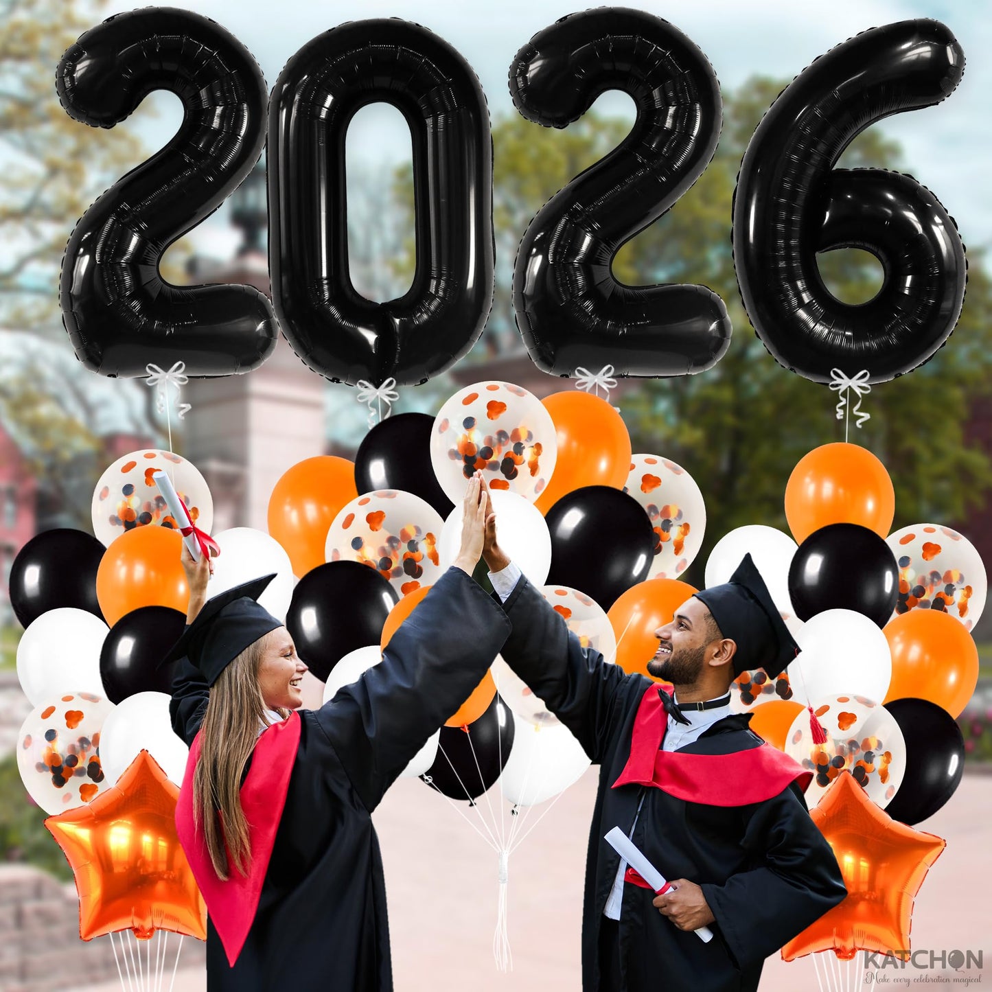 Graduation Decorations 2026 | Black 2026 Balloons Set, Giant 40 Inch - Pack of 34 | Orange and Black Graduation Balloons 2026 | Grad Decorations 2026 Kit, Graduation Decorations Class of 2026, KatchOn