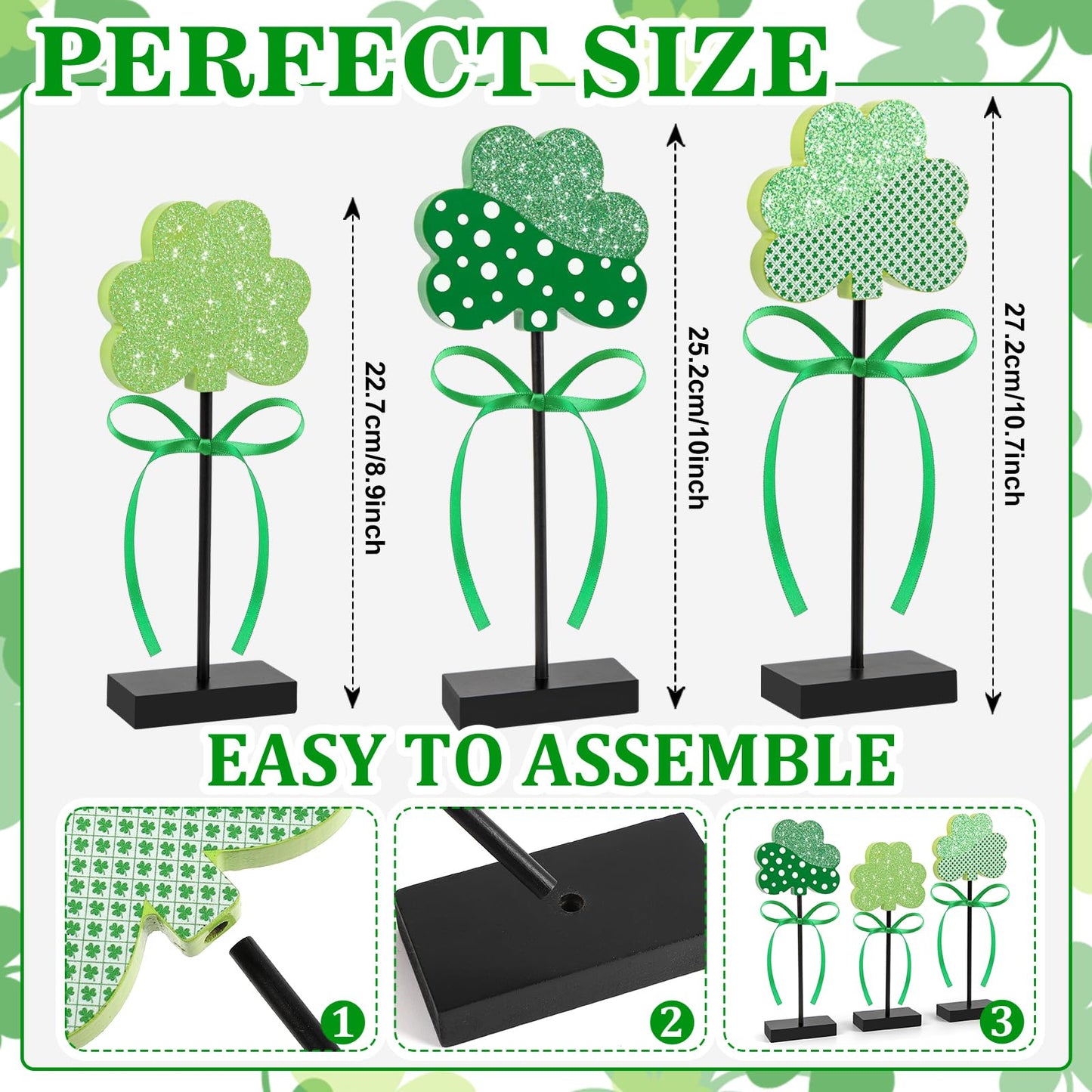 3 Pieces St. Patrick's Day Tiered Tray Decor, St. Patrick's Table Decor Shamrock Wooden Set, Irish-Themed Shamrock Decor, Green Lucky Shamrocks for Home Decor (Light Green)