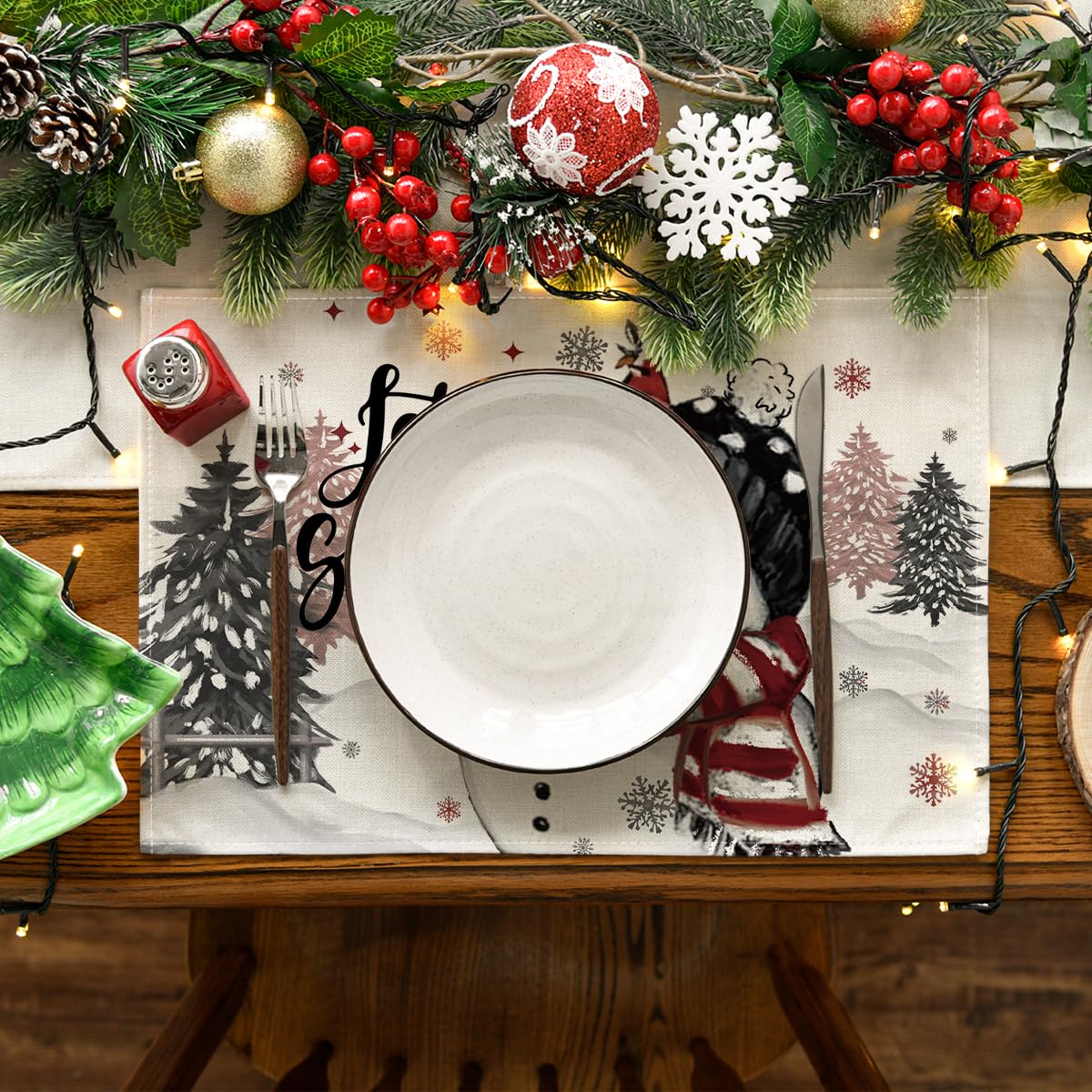 Let It Snow Snowman Christmas Placemats Set of 4, 12x18 Inch Winter Table Mats for Party Kitchen Dining Decoration