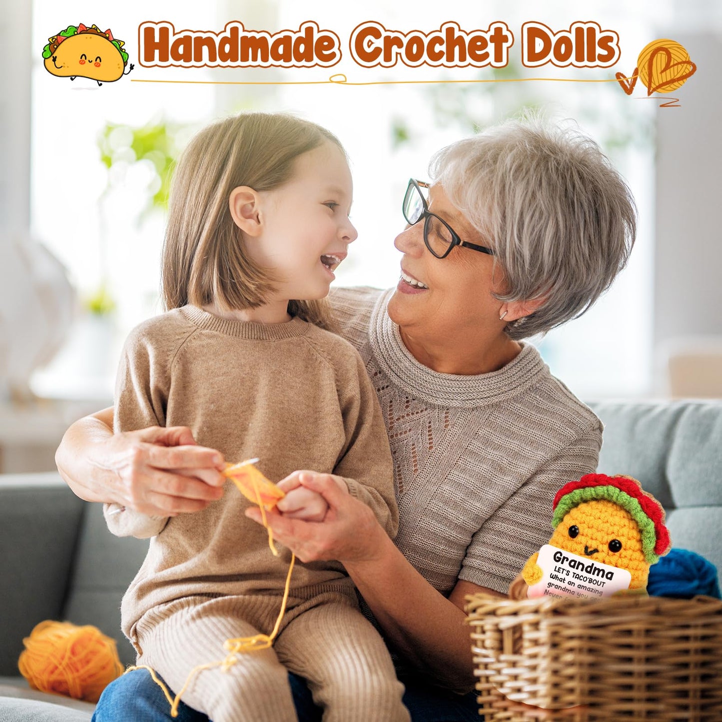 Grandma Gifts Valentines Birthday Gifts for Grandmother from Grandkids Gigi Gift for Great Best Grandma Ever Mothers Day Christmas Funny Granny Grandparents Mimi Nana Gigi Handmade Crochet Taco