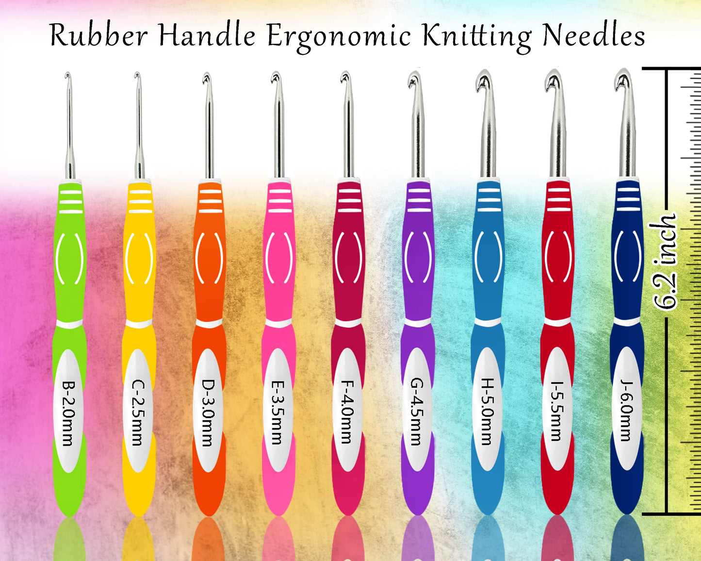 LOOEN 61Pcs Ergonomic Crochet Hooks Set, 22size (0.75mm-10mm), with Case for Arthritic Hands, Extra Long Crochet Needles, Nice Gift (Pink)