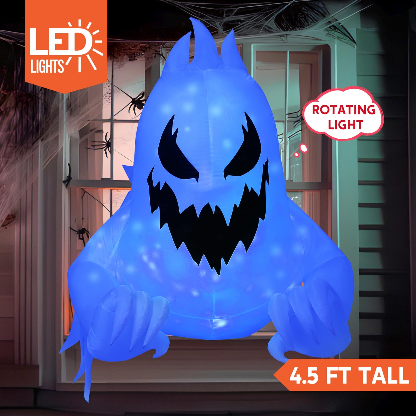 Joiedomi 4.5 FT Halloween Inflatable Scary Ghost Outdoor Decoration, Inflatable Window Breaker Decoration with Rotating Purple LEDs, Blow Up Ghost Halloween Window Decor for Party Garden Yard Decor