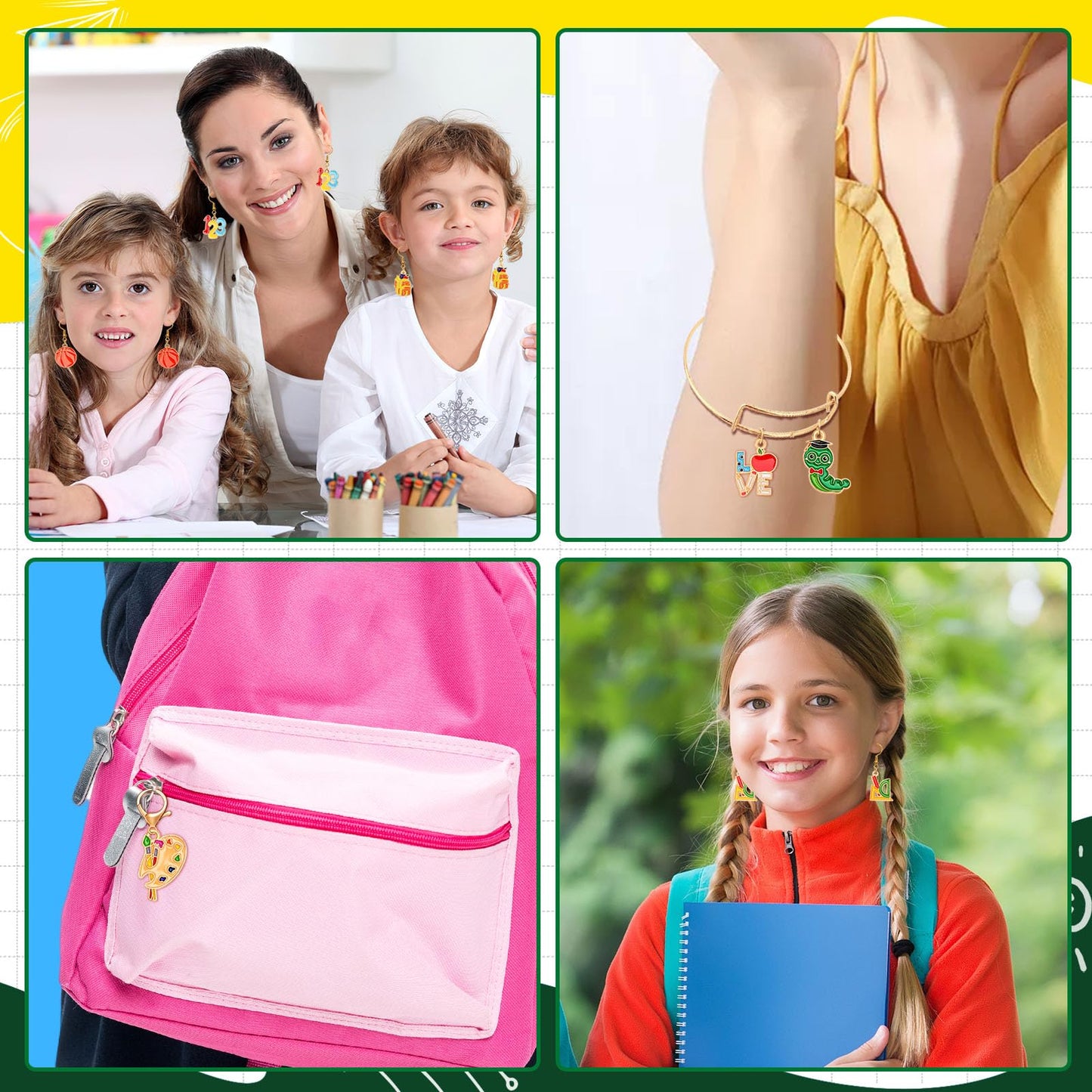 MARFOREVER Back to School Charms, 40Pcs/20 Pairs Teacher Charms for Jewelry Making, First Day of School Enamel Pencil Book Blackboard Pendants for Bracelet Necklace Earrings