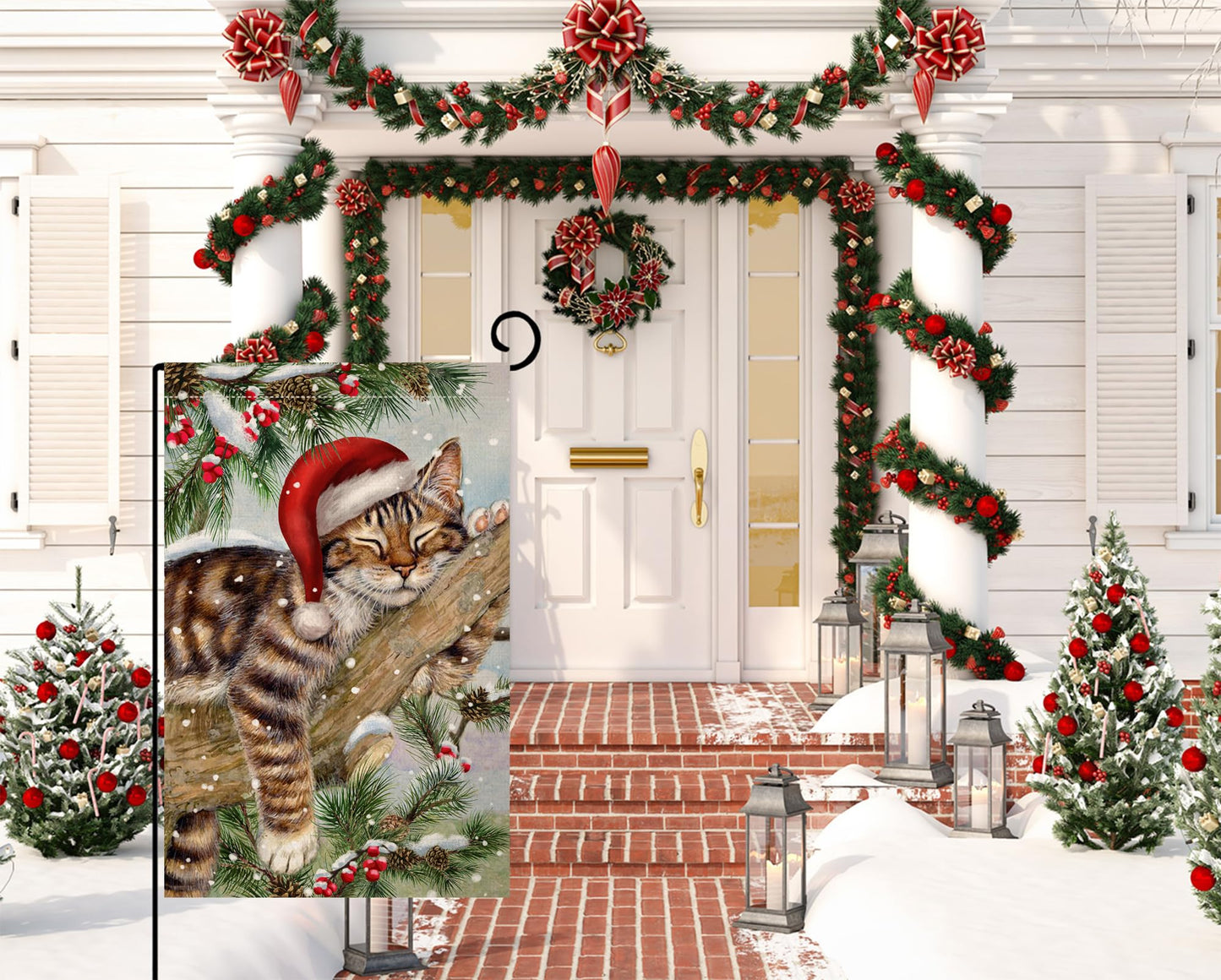 Winter Cat Garden Flag 12x18 Vertical Double Sided Christmas Holiday Outside Decorations Burlap Yard Flag BW738
