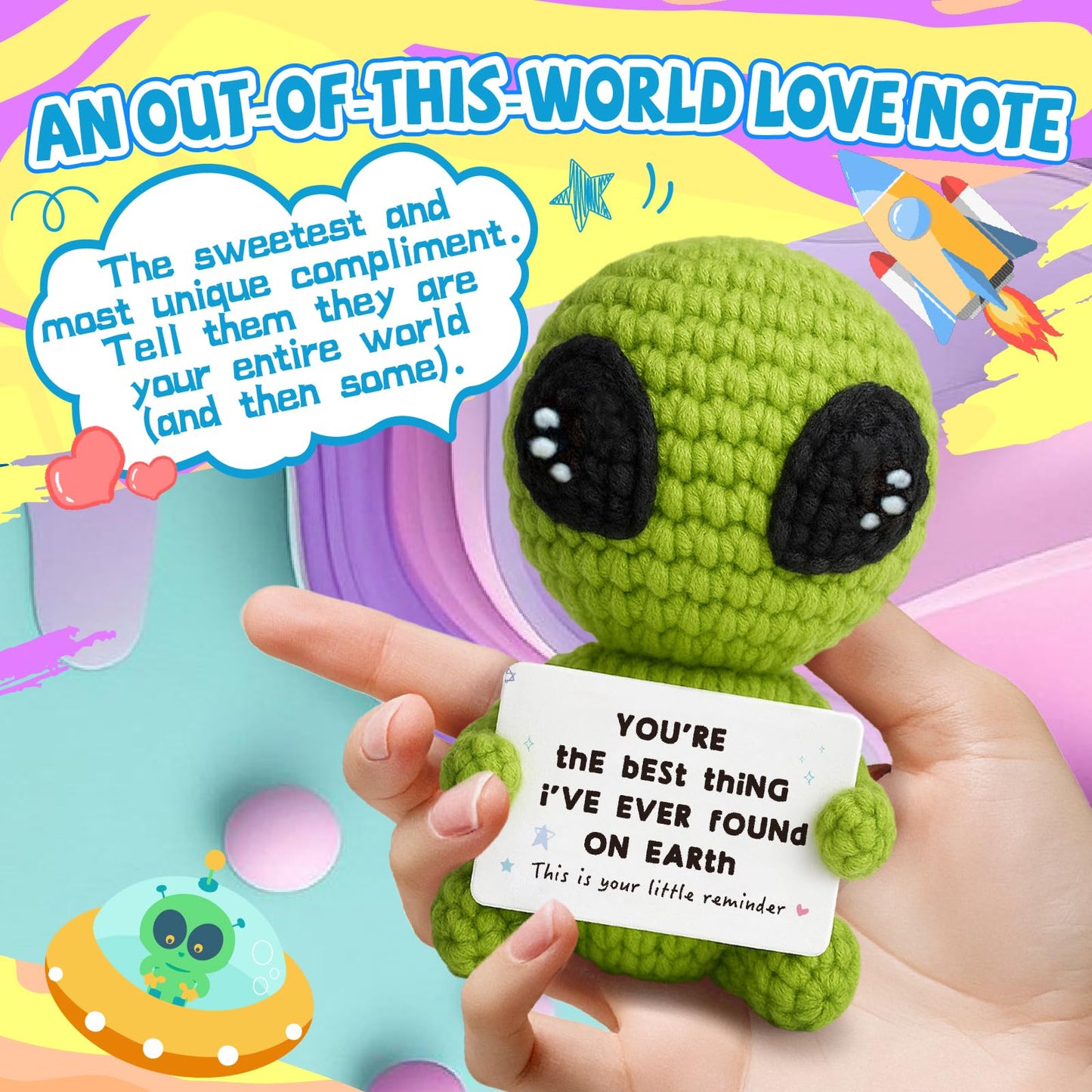 Unique Crochet Alien Gift for Boyfriend, Girlfriend, Anniversary, Valentine's Day, Birthday, Christmas Funny Romantic Gifts for Him Her to My Love Stocking Stuffers