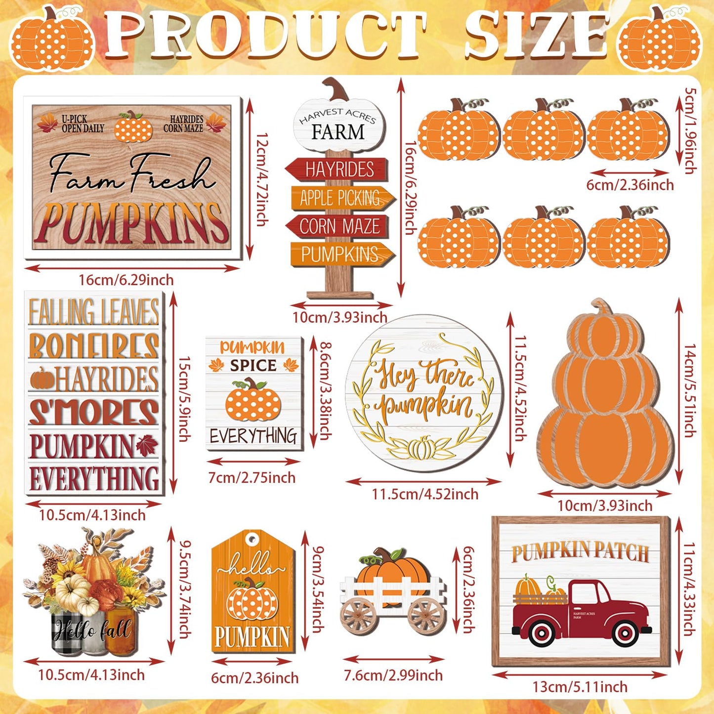 FairySandy 14 Pcs Fall Tiered Tray Decor Fall Pumpkin Wooden Decorations Set Rustic Farmhouse Truck Spice Blocks Autumn Wooden Sign for Thanksgiving Fall Winter Halloween