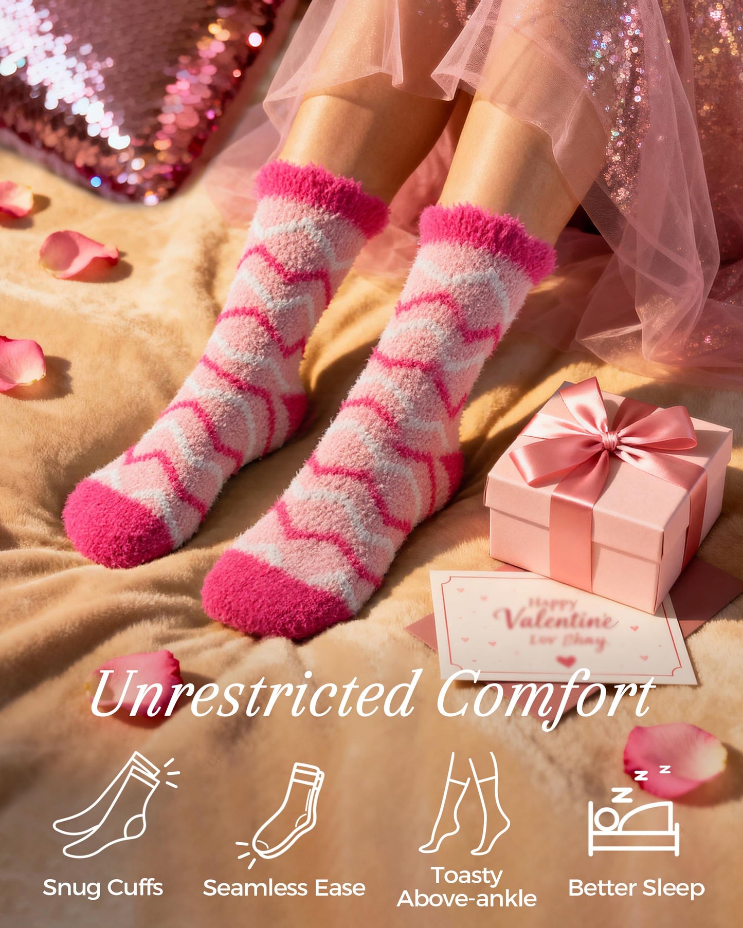 Valentines Gifts, Warm Fuzzy Cozy Fluffy Soft Socks, Pink Heart Socks for Valentines Basket Stuffers