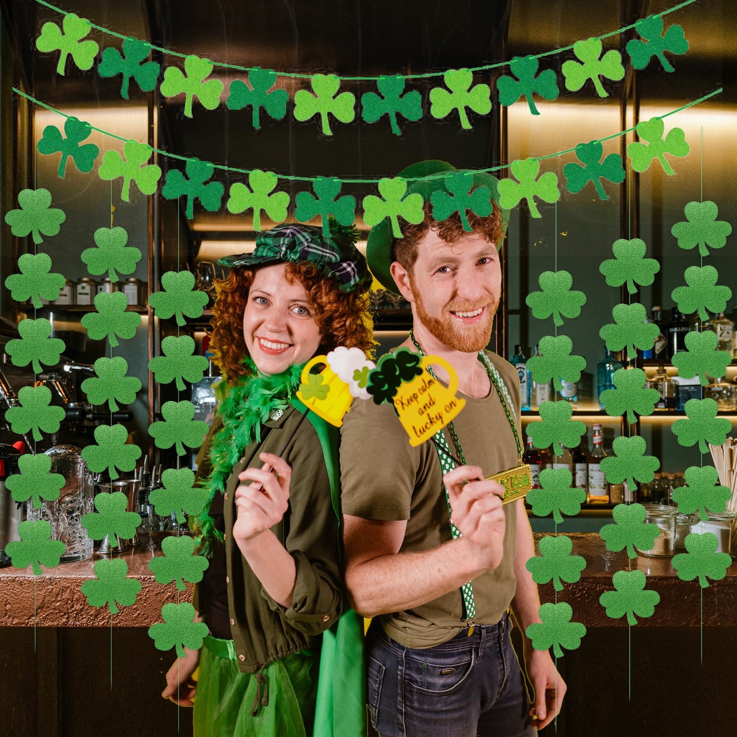 St Patricks Day Decorations St. Patricks Day Decor NO DIY 8Pcs Shamrock Clover Garland Hanging Felt Glitter Paper Lucky Banner for Home Mantel Office Irish Day Party Supplies