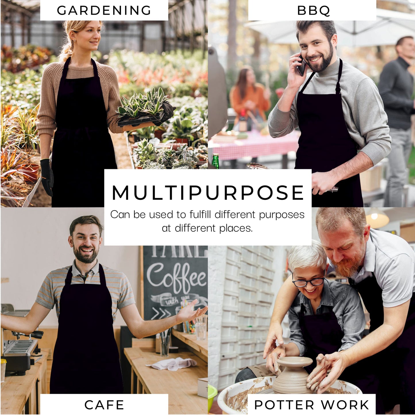 Black Apron Chef for Men and Women with Pockets Cotton Kitchen Cooking Full Aprons 35x27 Inches Pack of 5