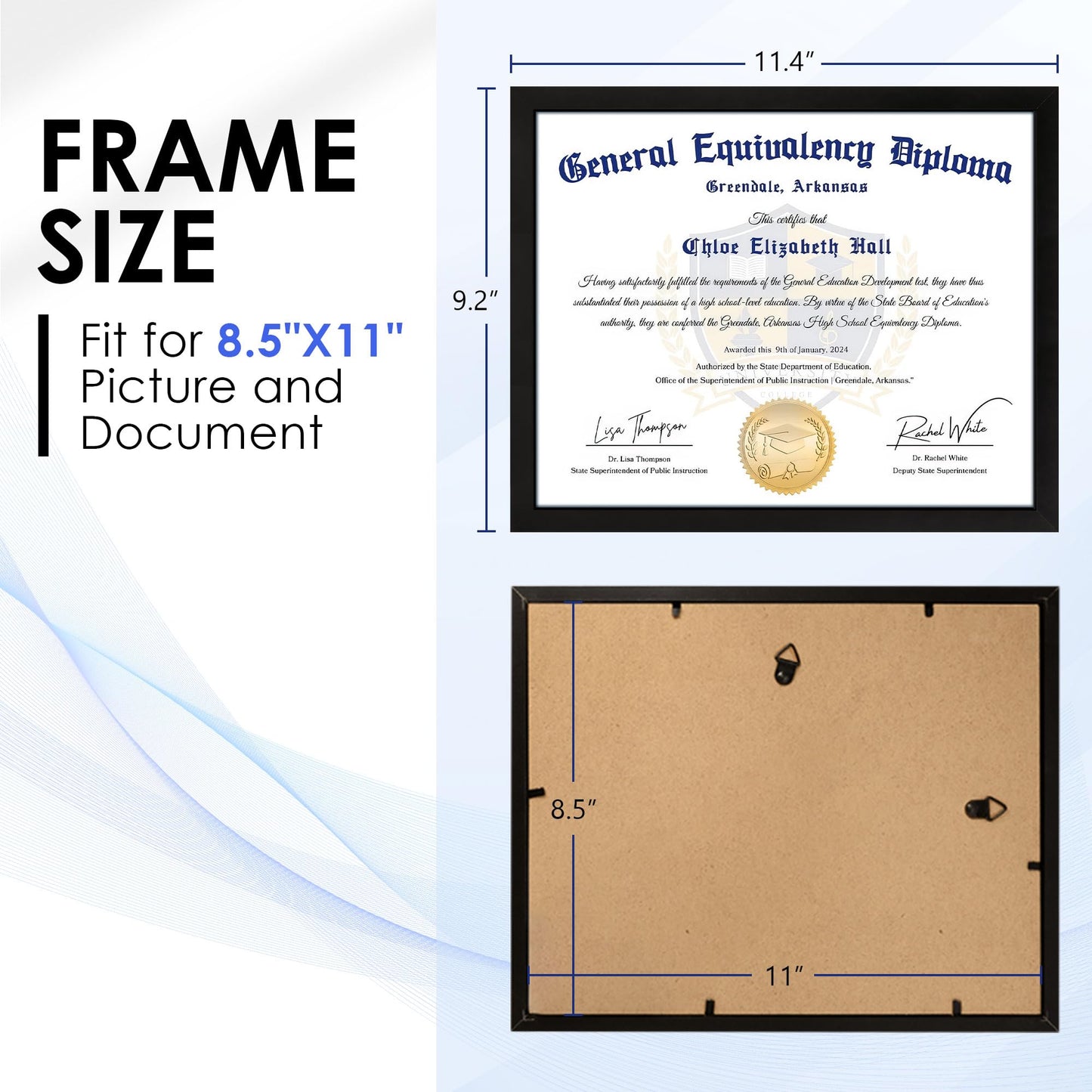 FIXSMITH 8.5x11 Diploma Frame, Black Picture Frame with Clear Plexiglass, 2 Pack Certificate Frame for Wall Display, 8.5x11 Document Frame, High School Diploma Frame