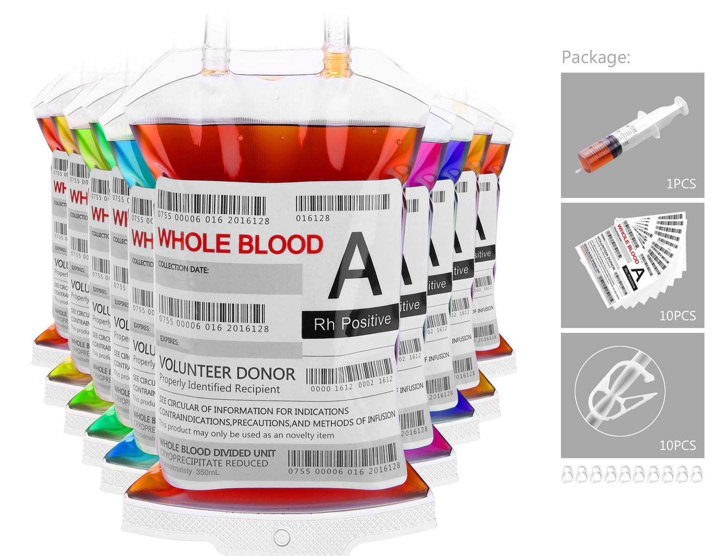WYNK Blood Bags for Drinks, 10 IV Bags for Halloween Party Decoration, Reusable Drink Pouch for Live Blood of Theme Parties, Masquerade,Vampire,Zombie,Nurse Graduation Party Props