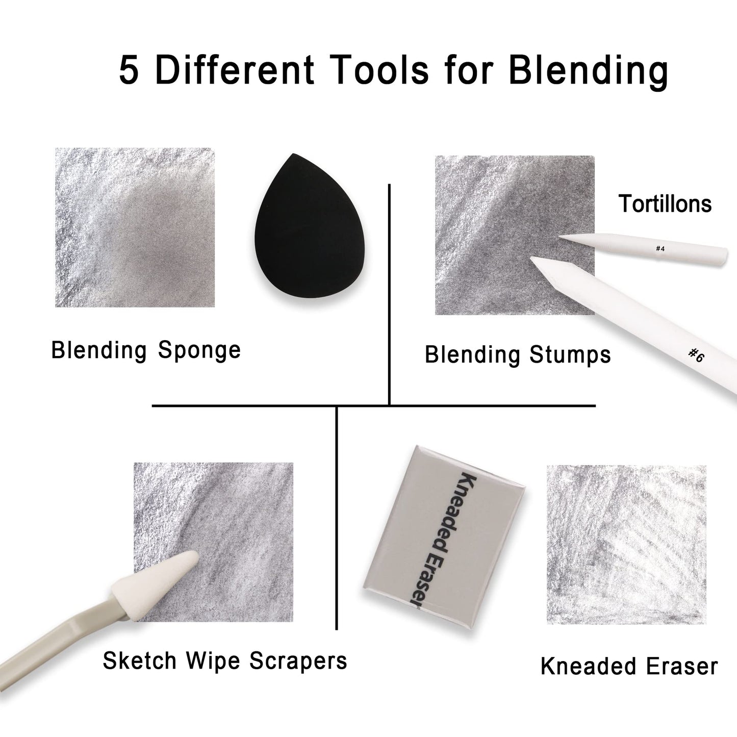 HIFORNY 38 PCS Sketch Drawing Tools - Blending Stumps and Tortillions Set Blending Tools with Art Sketch Wipe Scrapers,Rub Sponge,Kneaded Eraser and Sandpaper Sharpeners