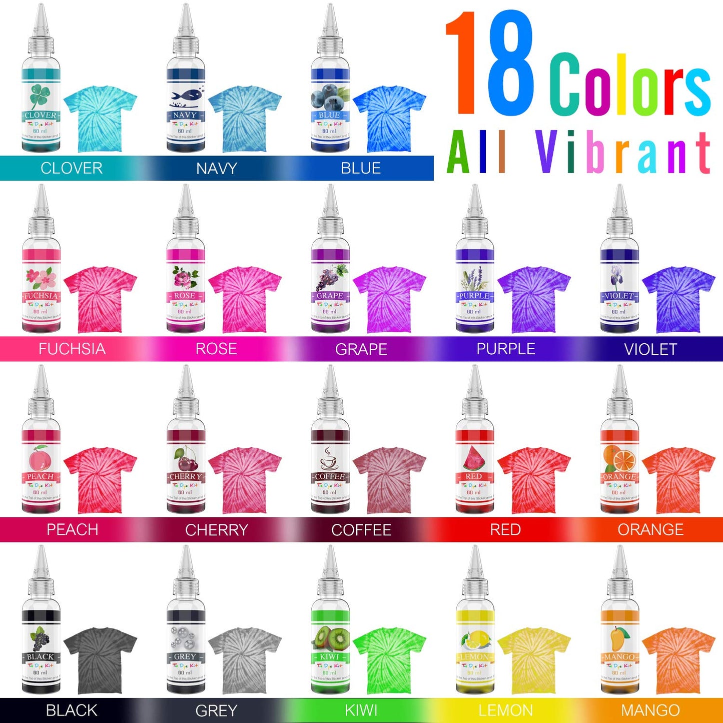 Tie Dye Kit - 18 Colors Permanent Fabric Dye with Rubber Bands, Gloves, Table Cover, Apron for Kids and Adults Tie-Dye Art - All-in-1 Textile Paint Dye for DIY Shirt, Hoodie Clothing Painting
