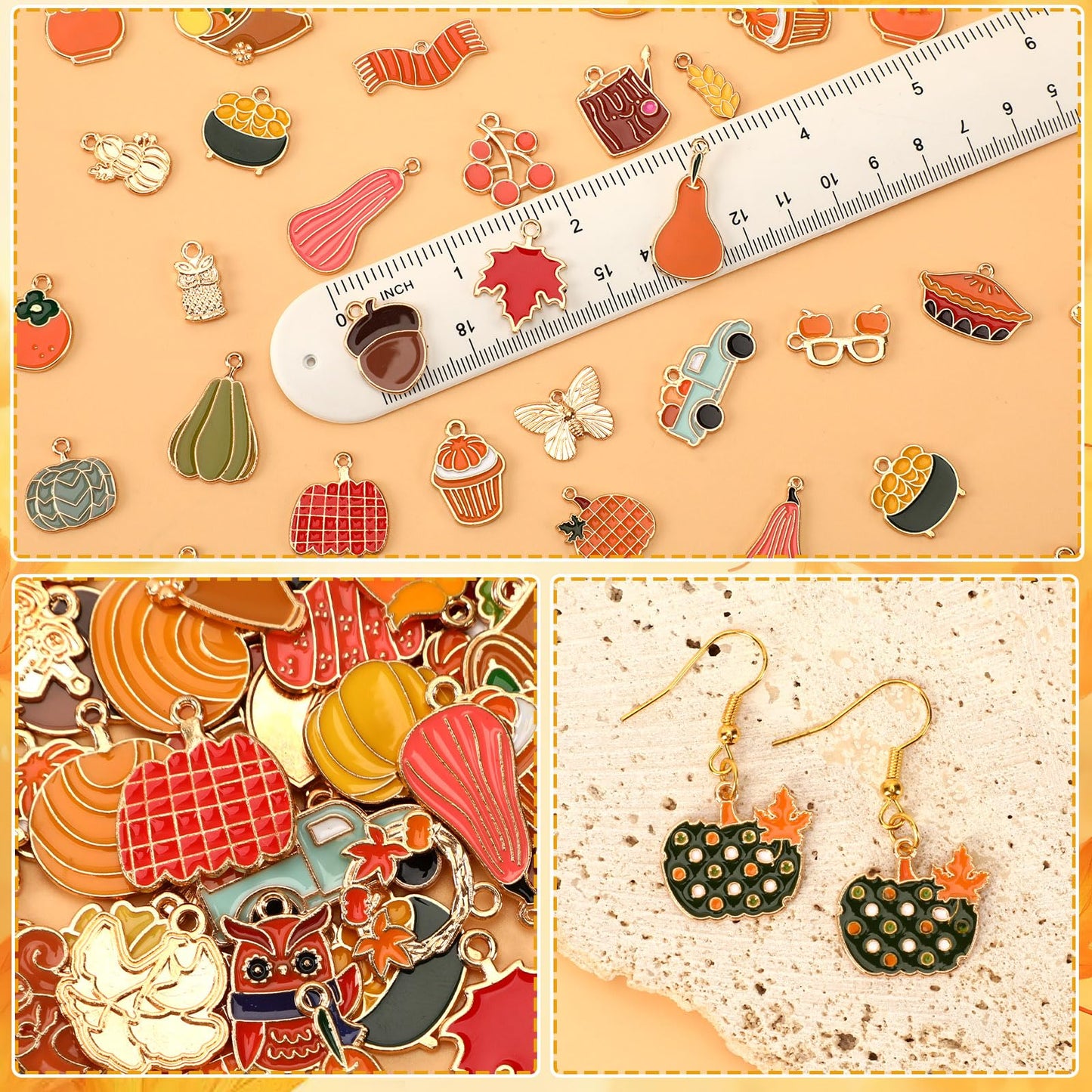 SANNIX 350pc Fall Charms, Thanksgiving Enamel Pumpkin Maple Leaf Turkey Autumn Charms for Jewelry Making, Bulk for Bracelets, Necklaces, Earrings, Craft Making