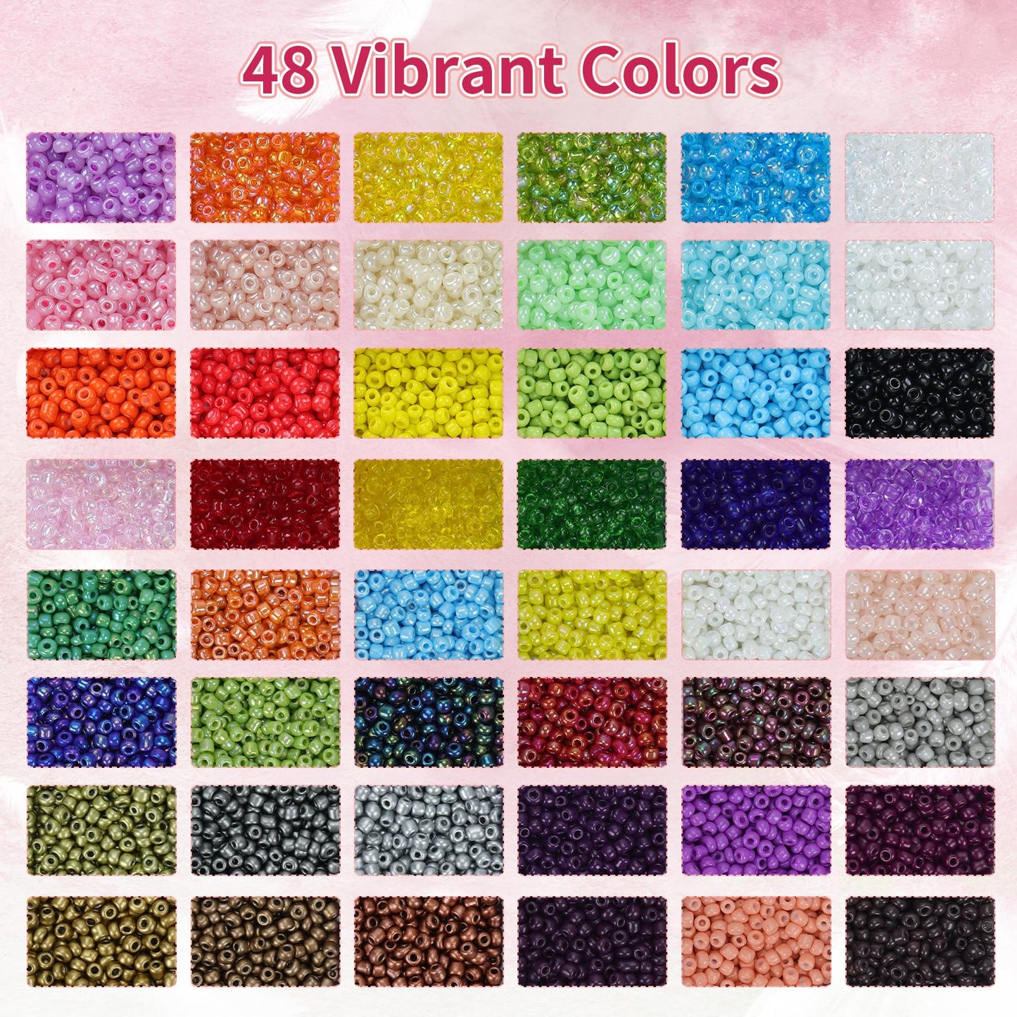 UOONY 16800pcs 48 Color Glass Seed Beads for Jewelry Making, 3mm Small Beads for DIY Projects