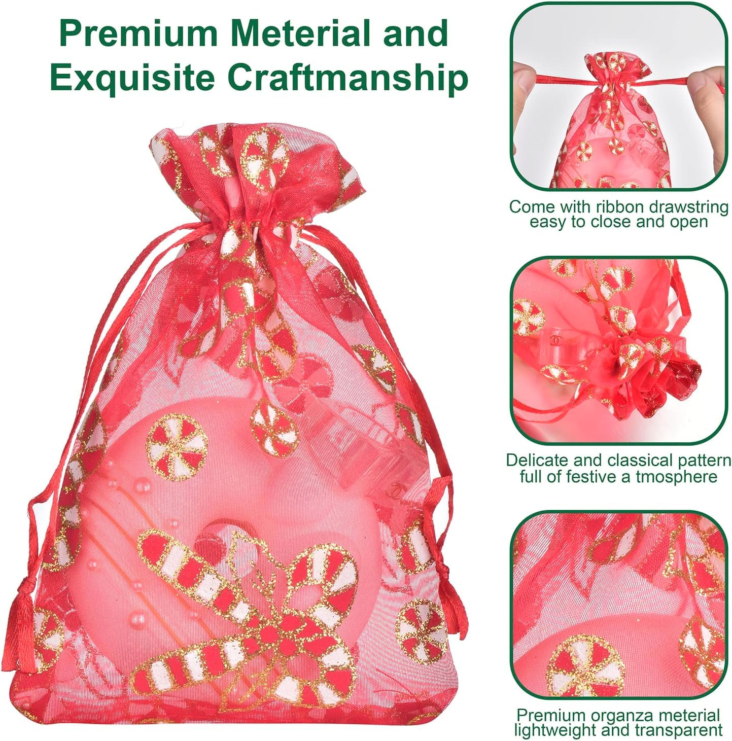 50 PCS 4x6 Inches Mixed Color Christmas Organza Gift Bags with Drawstring, Jewelry Candy Bags for Christmas