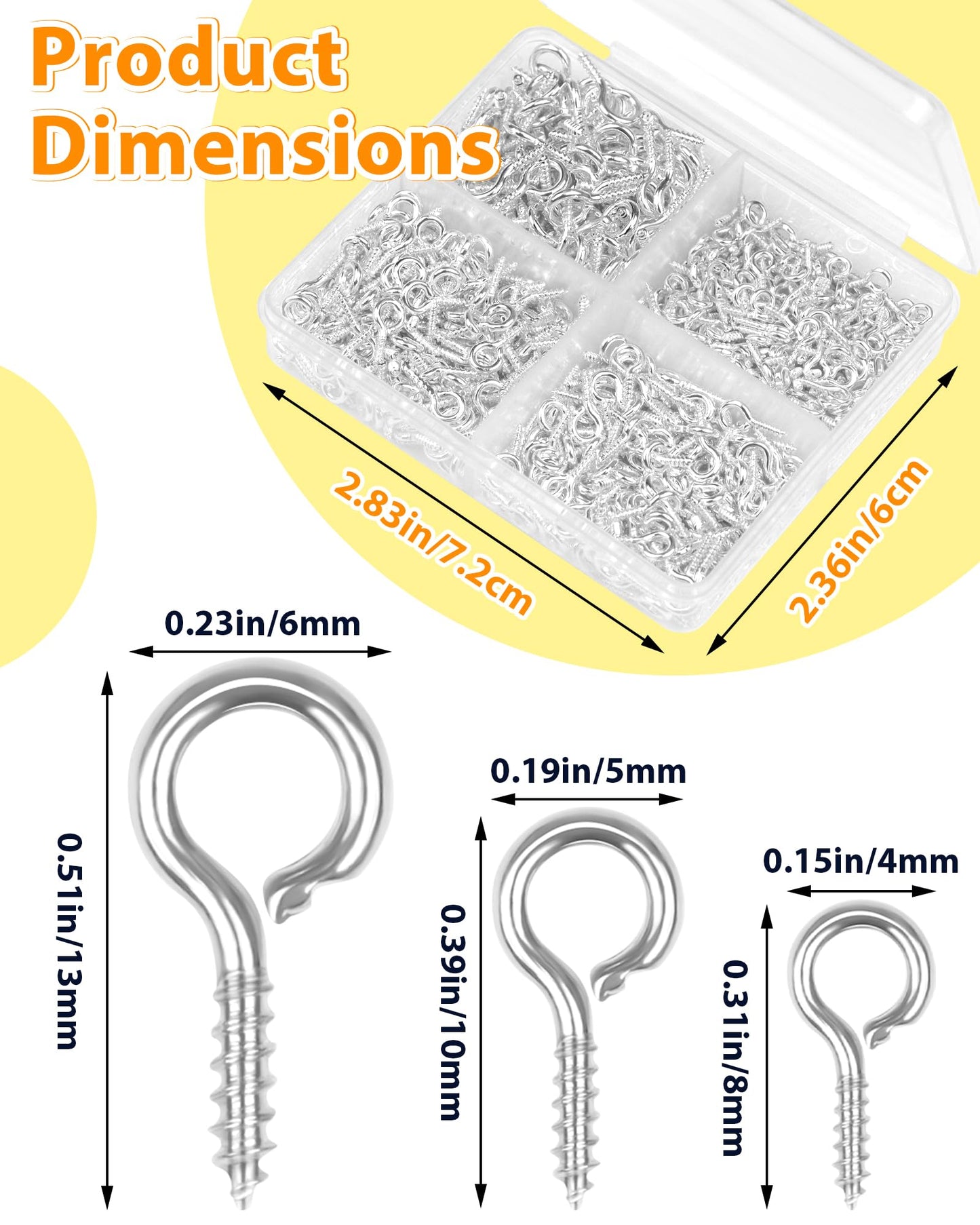 600pcs Small Screw Eye Pins for Jewelry Making & DIY Crafts, Mini Eyelet Screws for Art Projects & Bead Charms, Tiny Eye Hooks & Screw Eyes for Crafts (Gold & Silver, 3 Sizes)