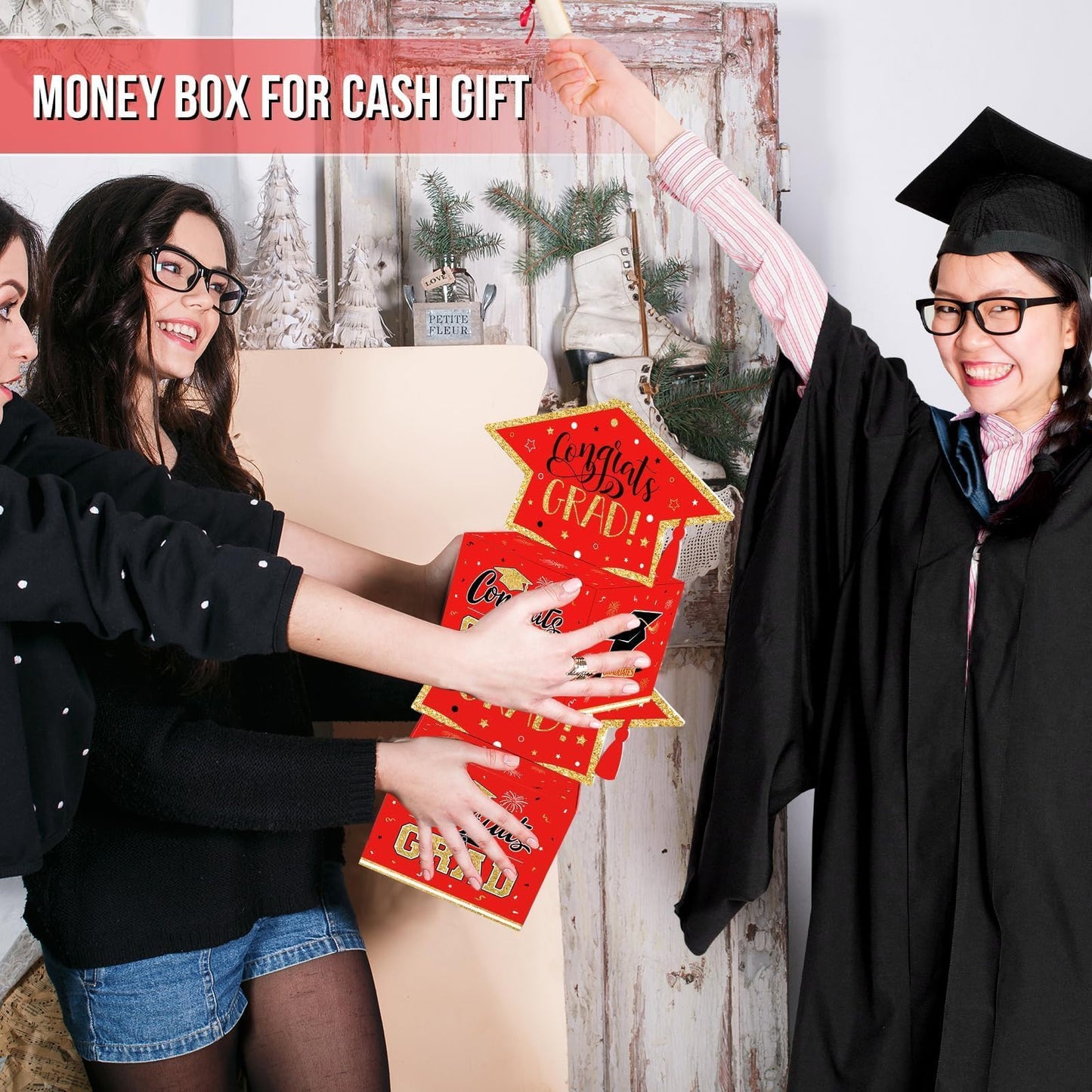 VABAMNA 2026 Graduation Gifts, Class of 2026 Money Gift Box, Funny Surprise Cash Gift Idea Kit for Boys Girls College High School Congrats Grad Black Red