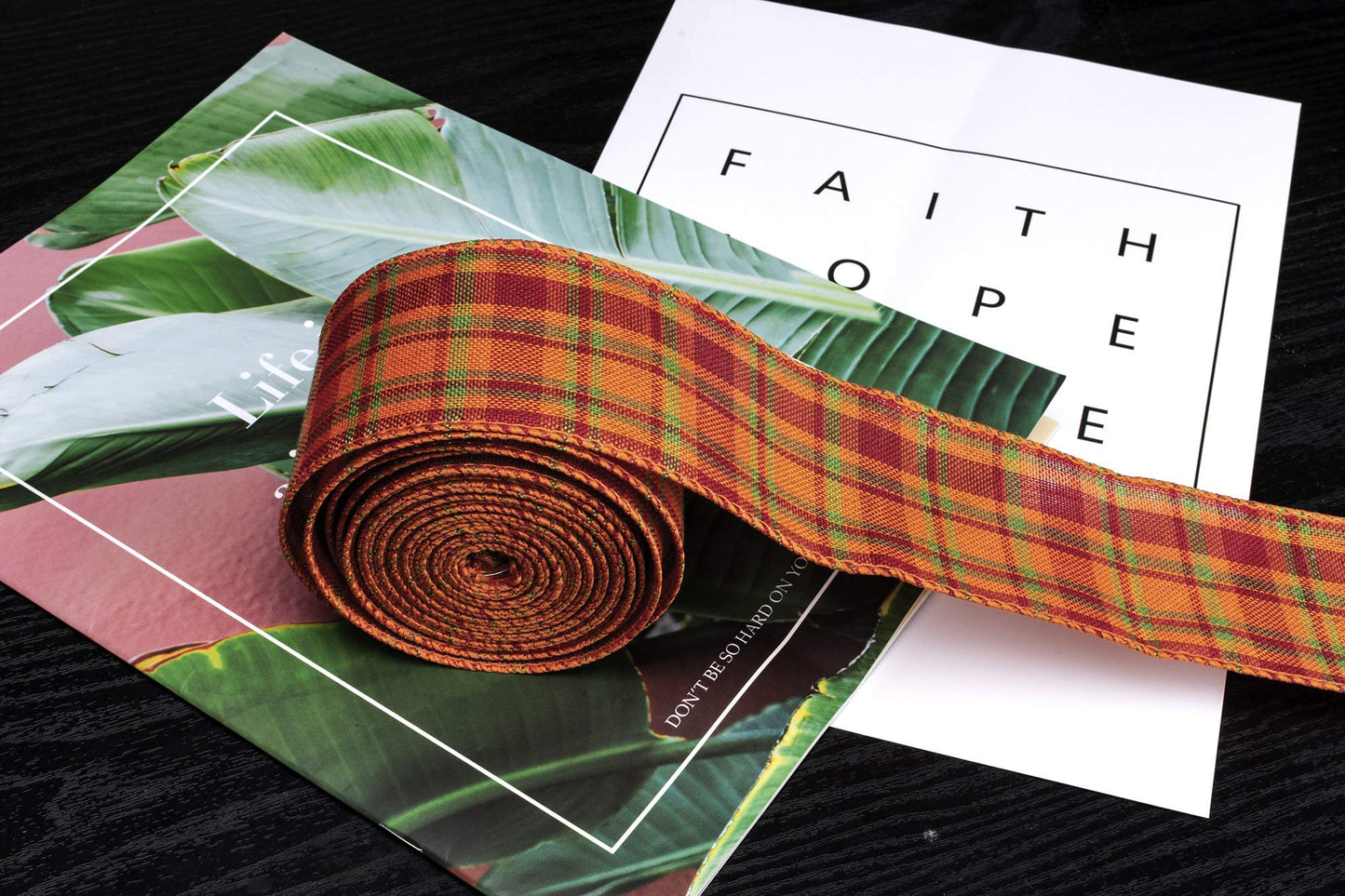 ATRBB Orange/Red/Green Buffalo Plaid Ribbon Wired Edge Gingham Ribbon for Thanksgiving Decoration and Bows Craft,10 Yards by 2.48 Inches (Style 6)