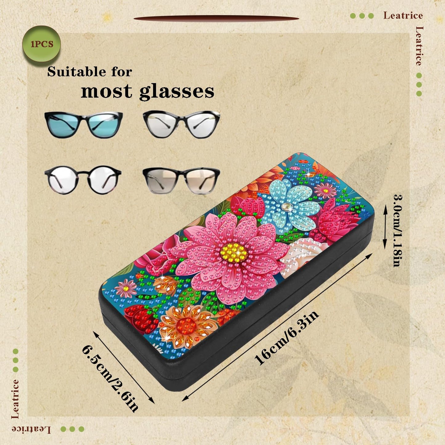 Leatrice Flower Diamond Art Kits for Adults Small Diamond Painting Kits Diamond Dots Gem Art Painting DIY Eyeglasses Case with Special Shaped Rhinestone for Beginner Women
