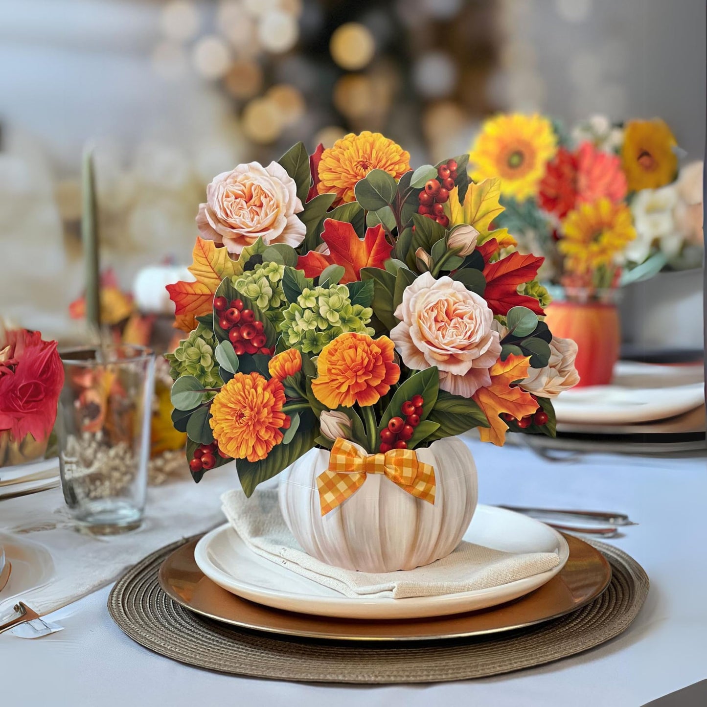 Freshcut Paper Pop Up Cards, Paper Flower Bouquet 3D Popup Greeting Cards with Note Card & Envelope, Birthday Card, Anniversary Card, Get Well Gifts for Women, 12" Pumpkin Spice