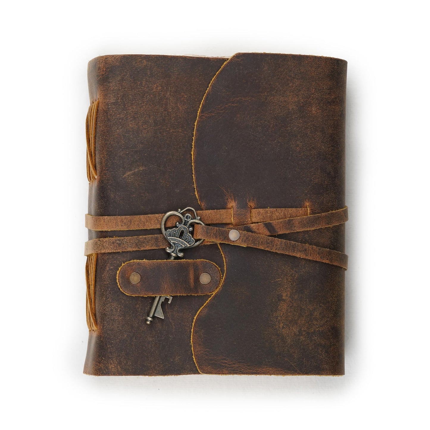 LEATHER VILLAGE Vintage Leather Journal – 200 Handmade Vintage Deckle Edge Paper – Leather bound Journal For Women Men – Vintage Key Closure - Book of Shadows - Cappuccuno Brown - 6X4 inches (A6)